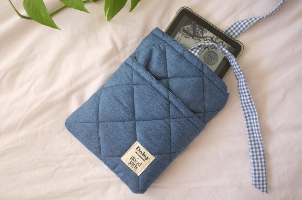 Blue Denim eReader Case with Gingham Bow Closure