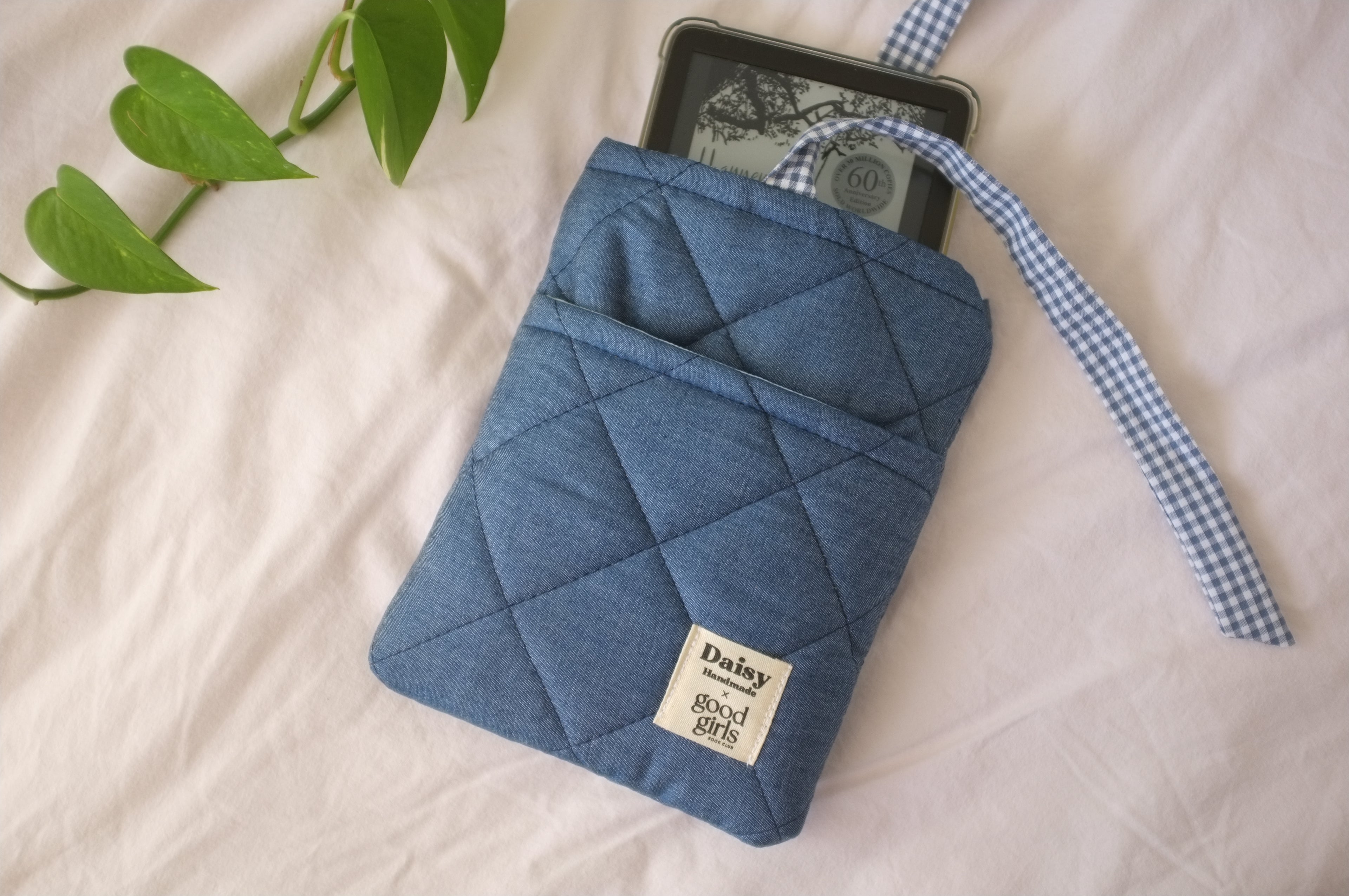Blue Denim eReader Case with Gingham Bow Closure