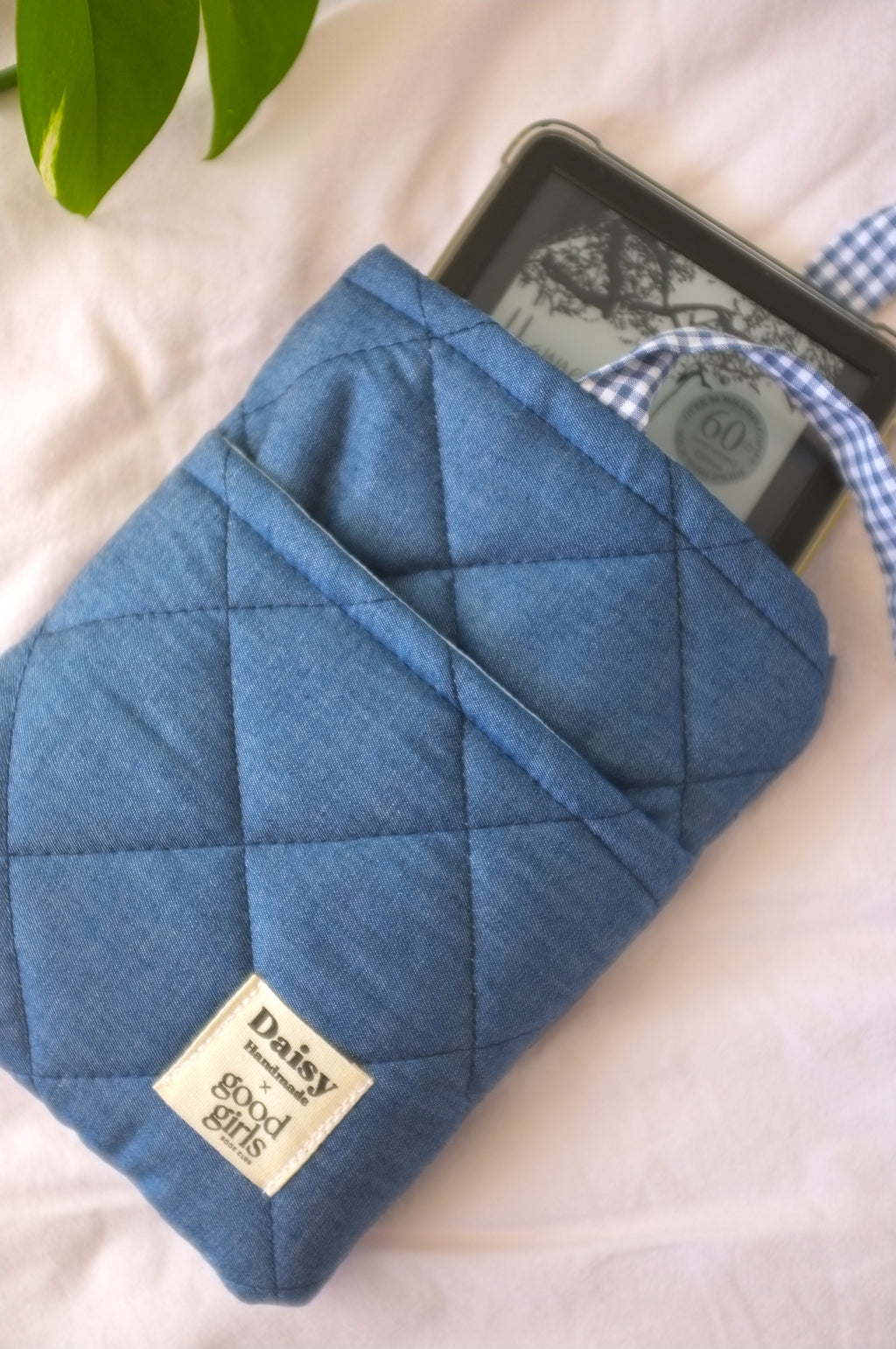 Blue Denim eReader Case with Gingham Bow Closure