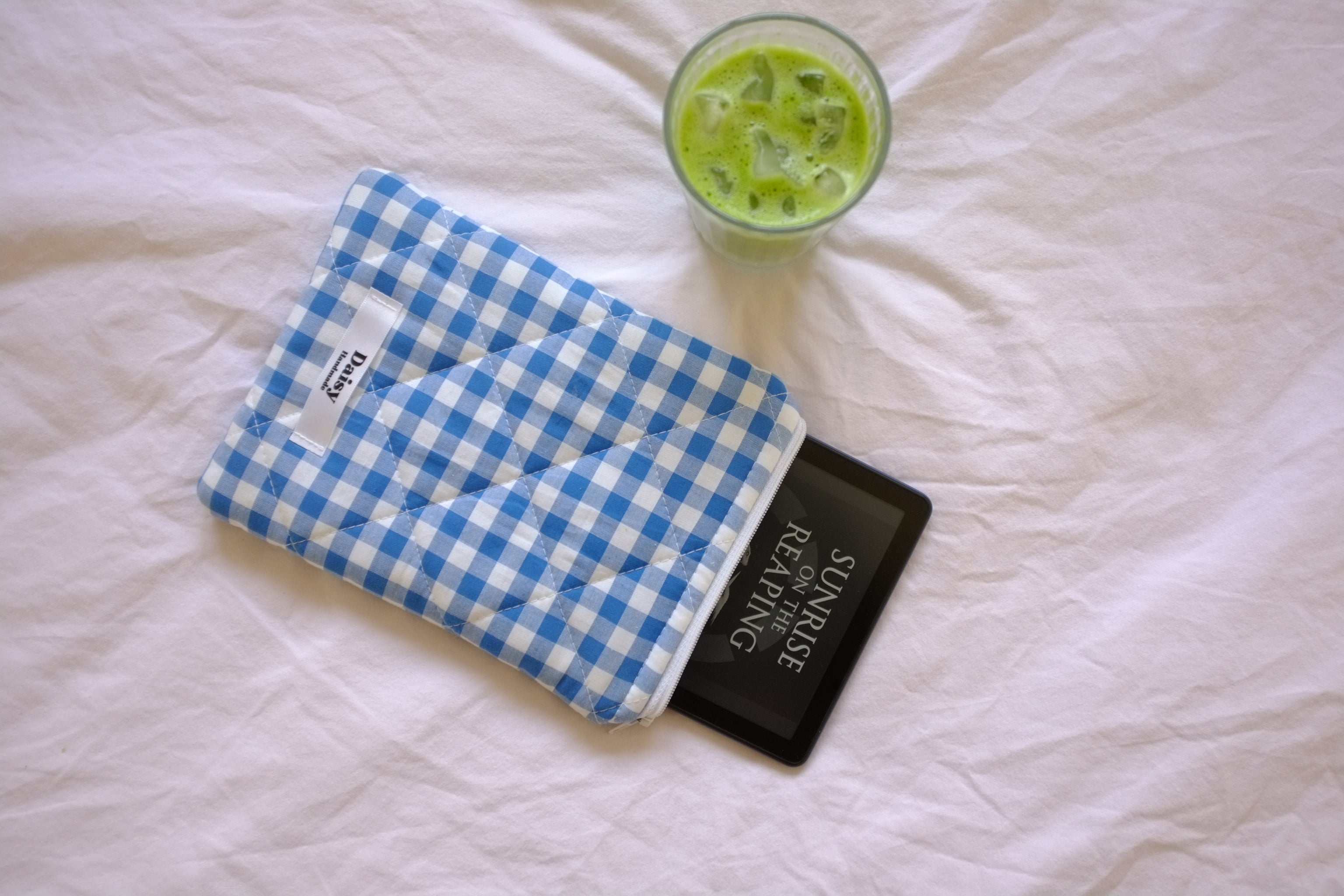 Kindle sleeve royal blue gingham