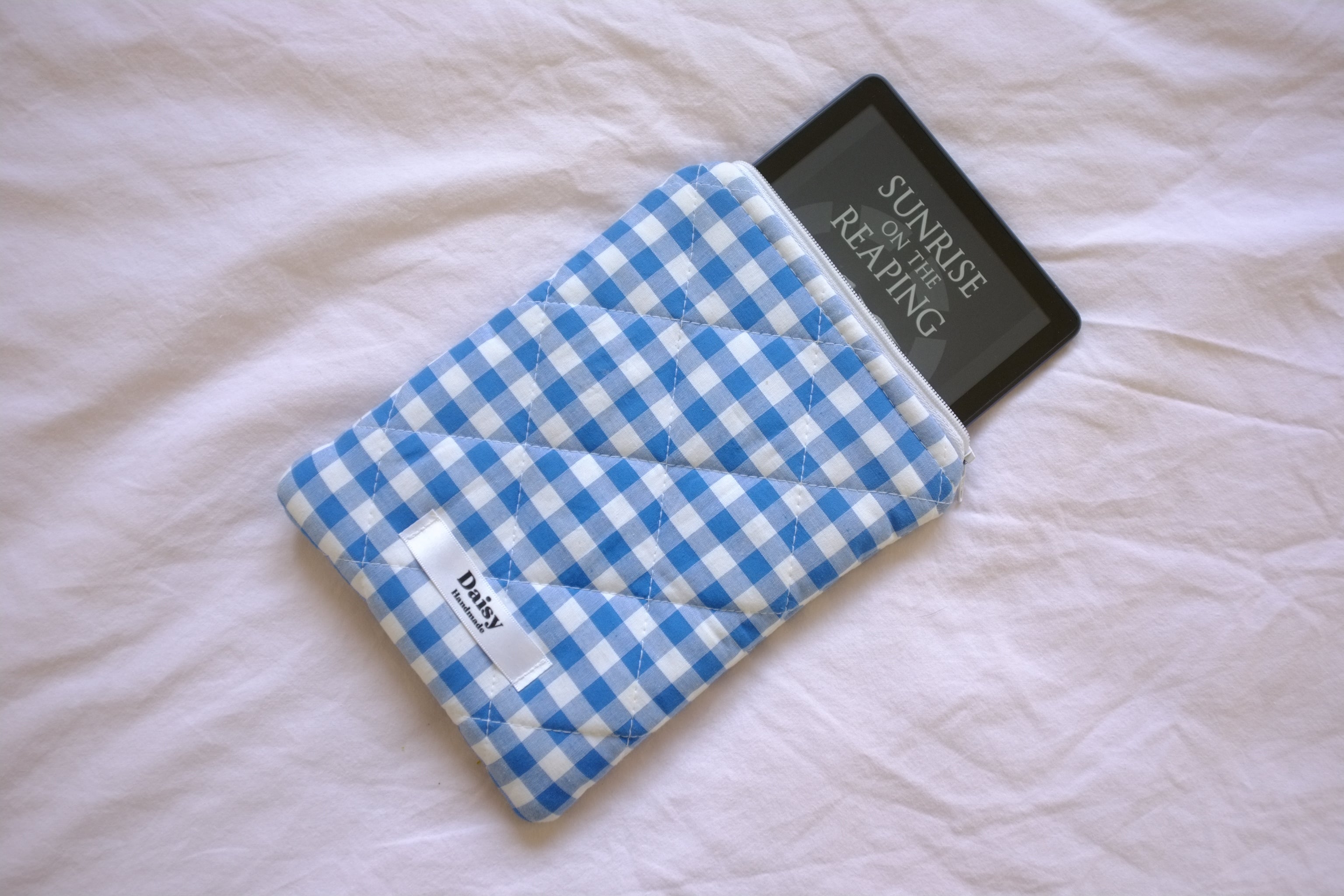 Kindle sleeve royal blue gingham