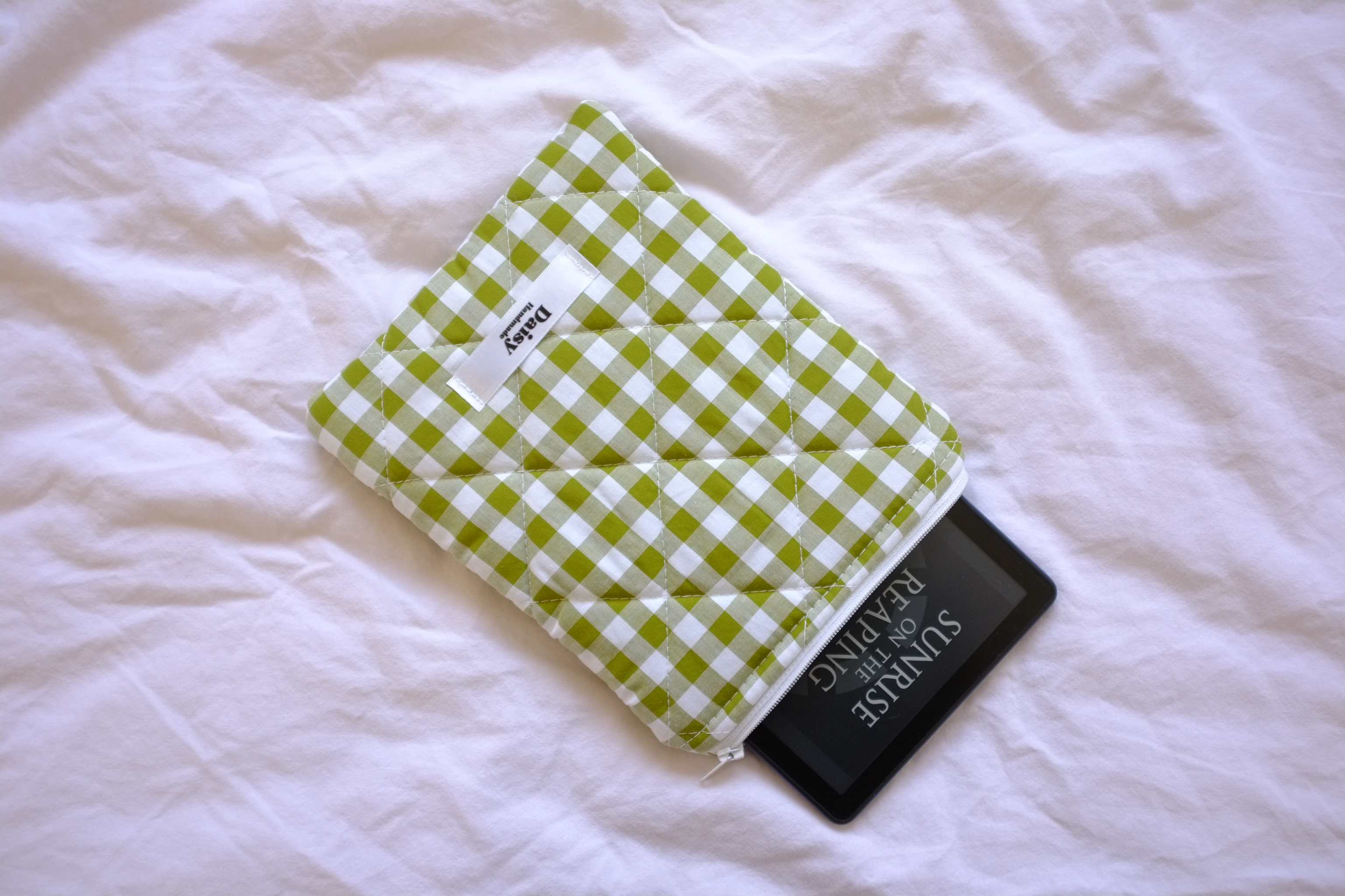 Kindle sleeve olive green gingham