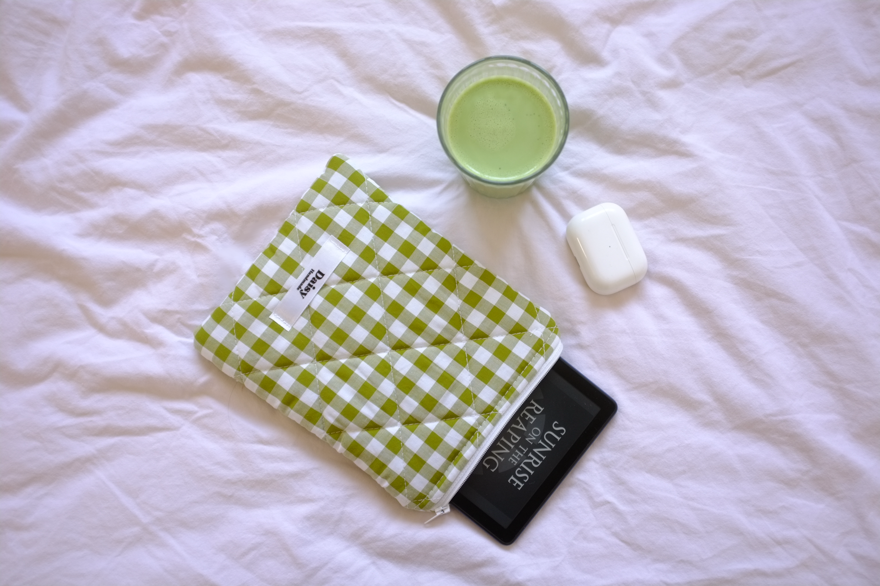 Kindle sleeve olive green gingham