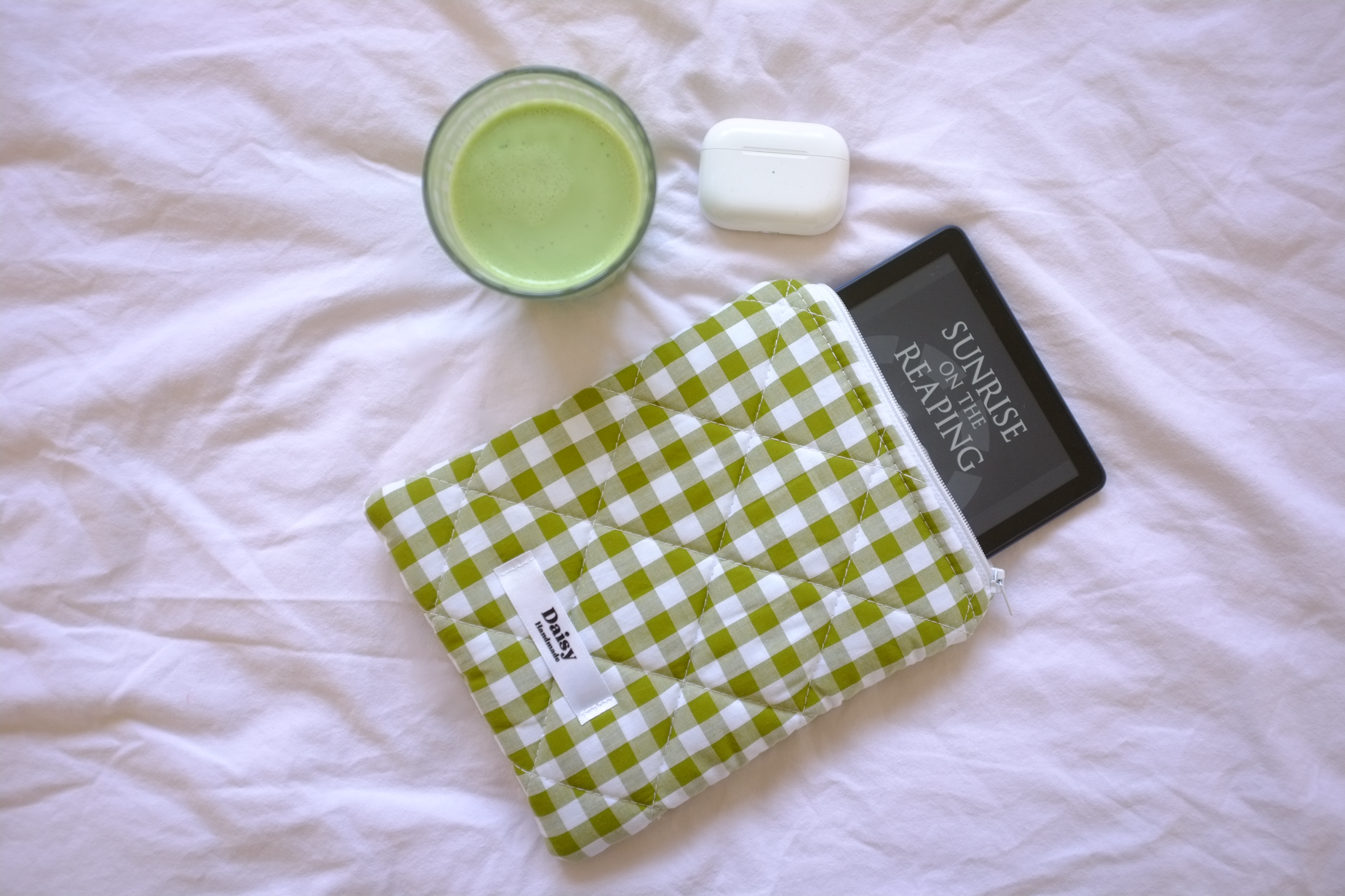 Kindle sleeve olive green gingham