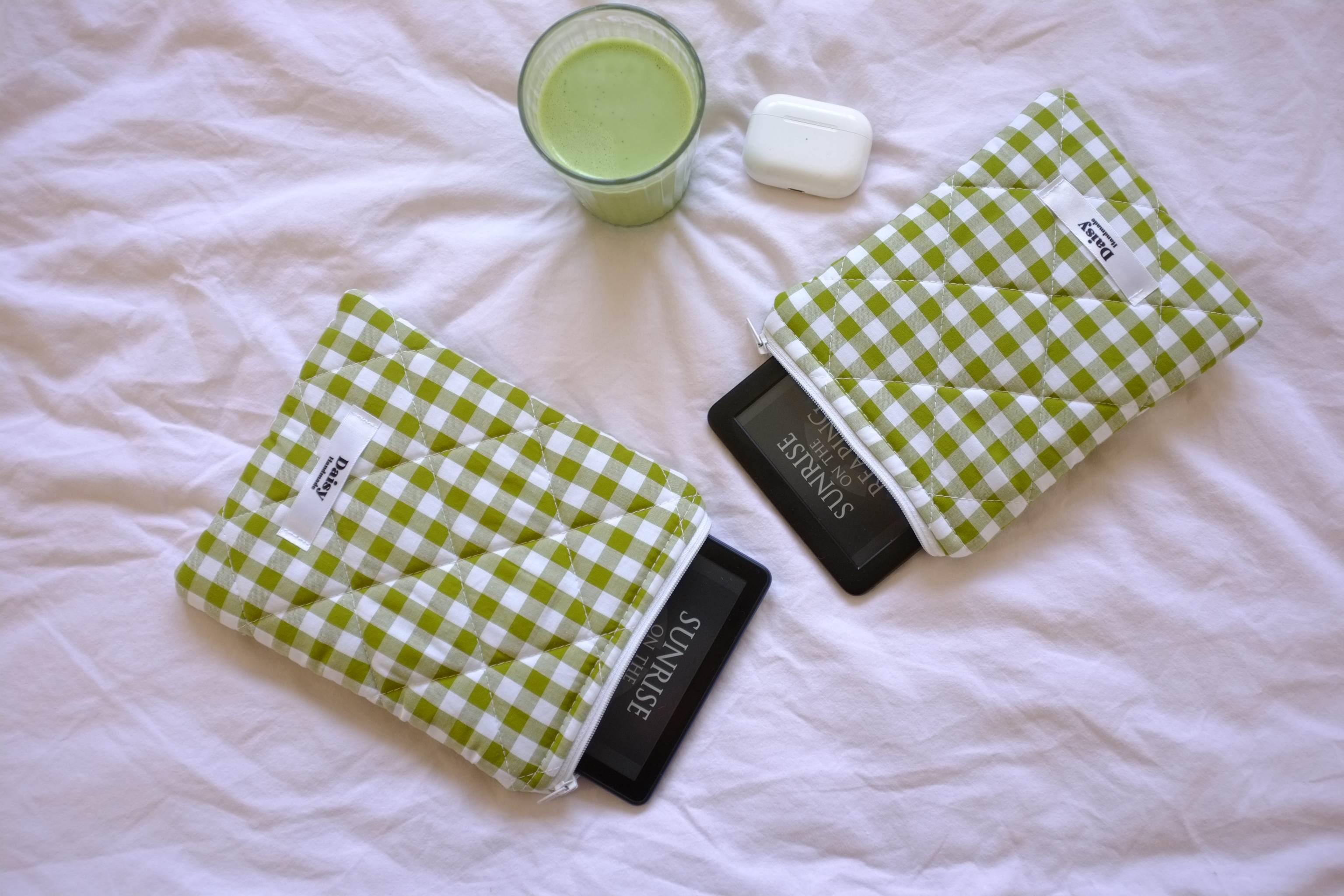 Kindle sleeve olive green gingham
