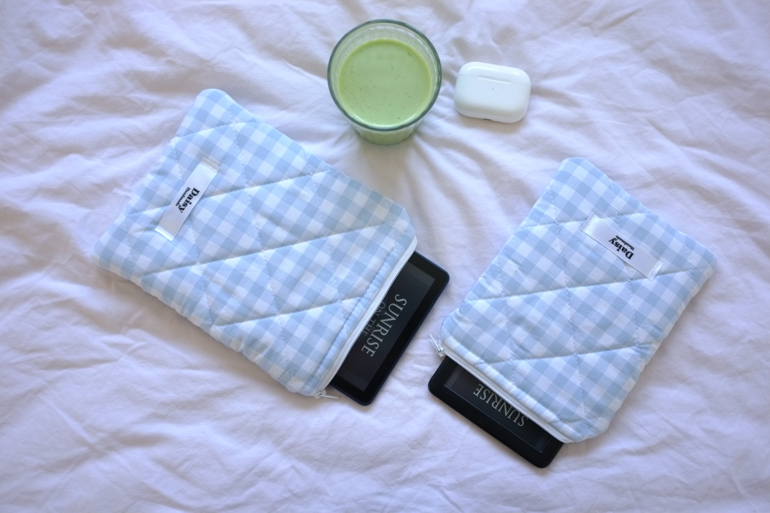 Kindle sleeve light blue gingham