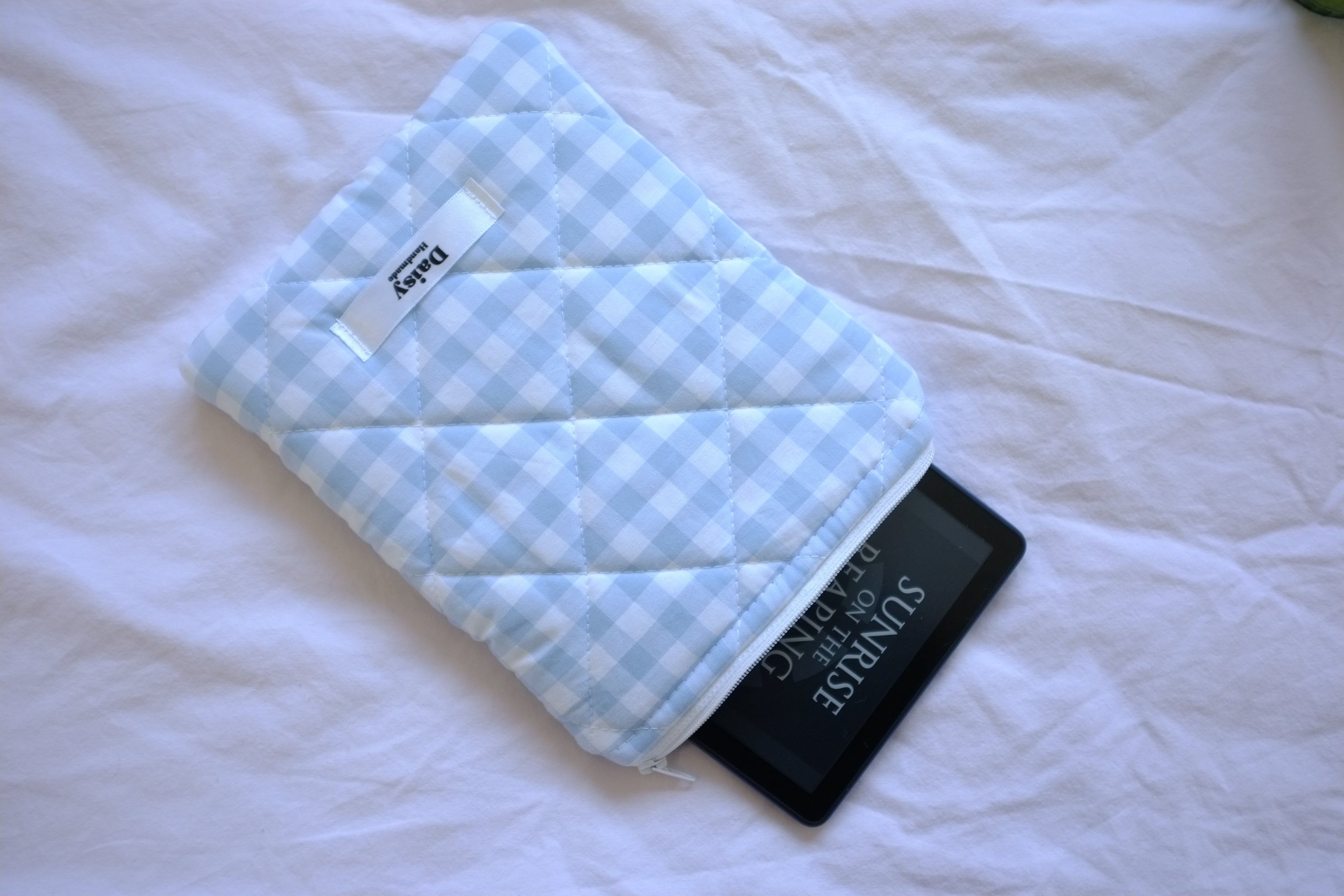 Kindle sleeve light blue gingham