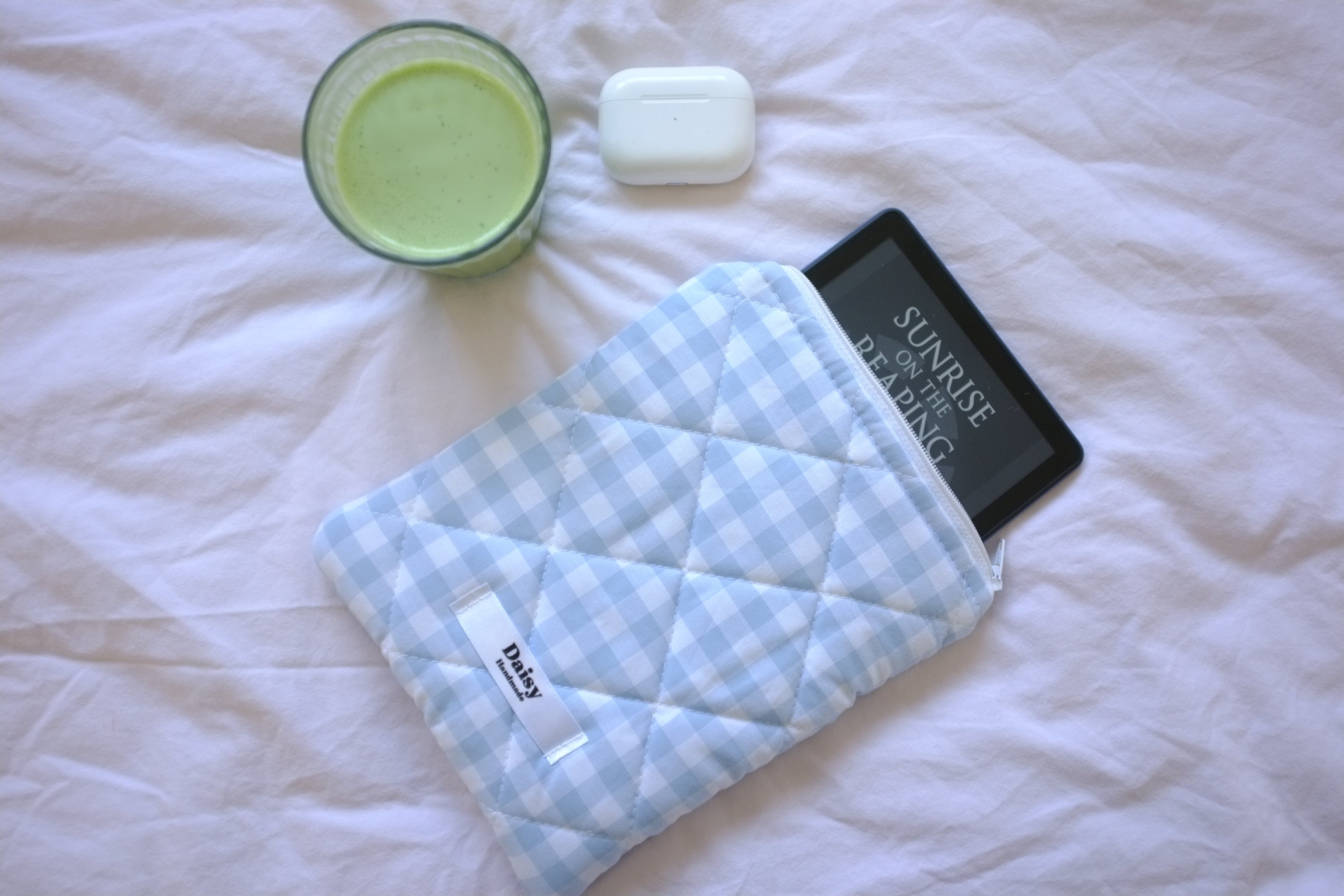 Kindle sleeve light blue gingham