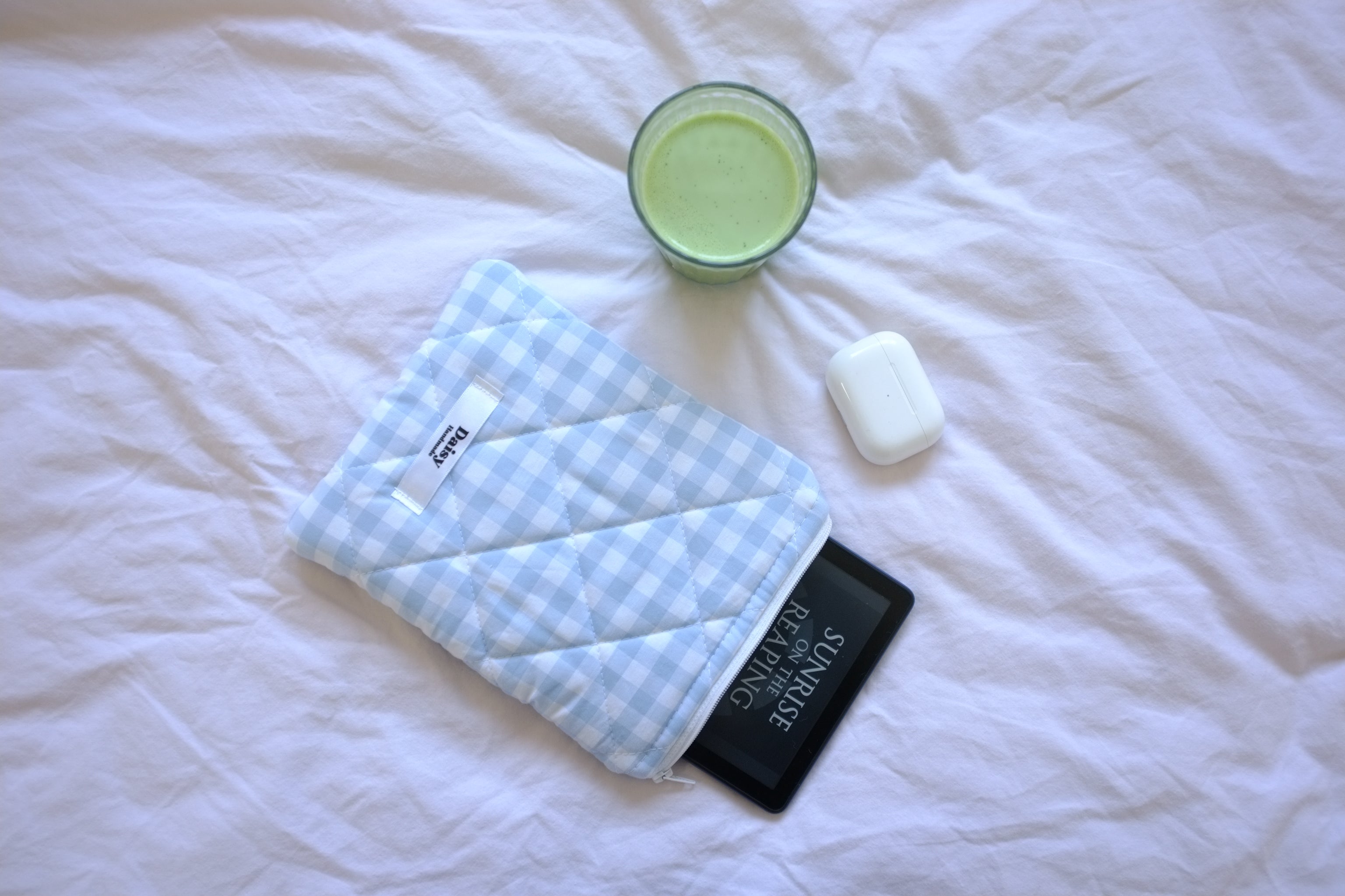Kindle sleeve light blue gingham