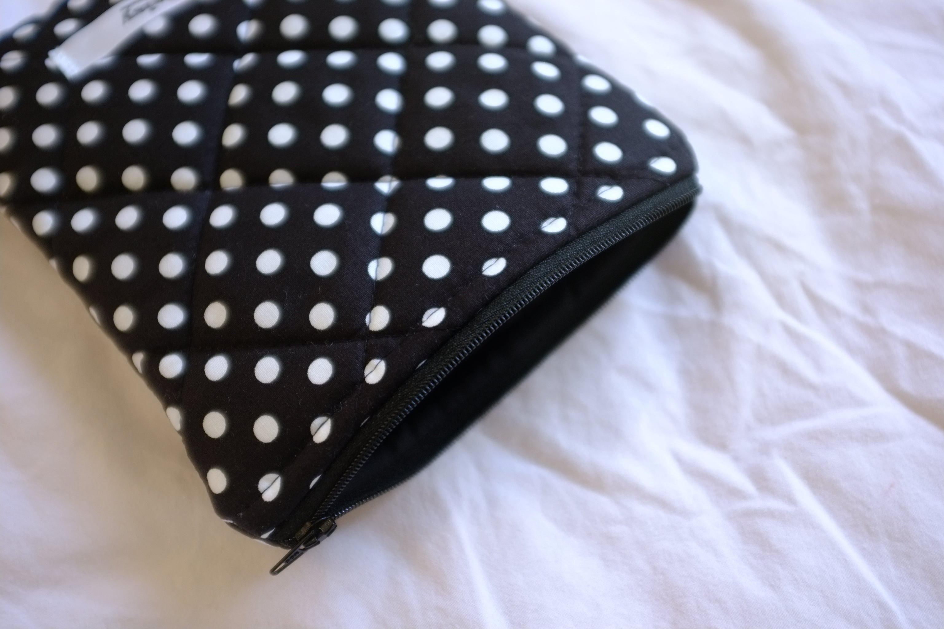 Quilted Kindle sleeve black polka dot