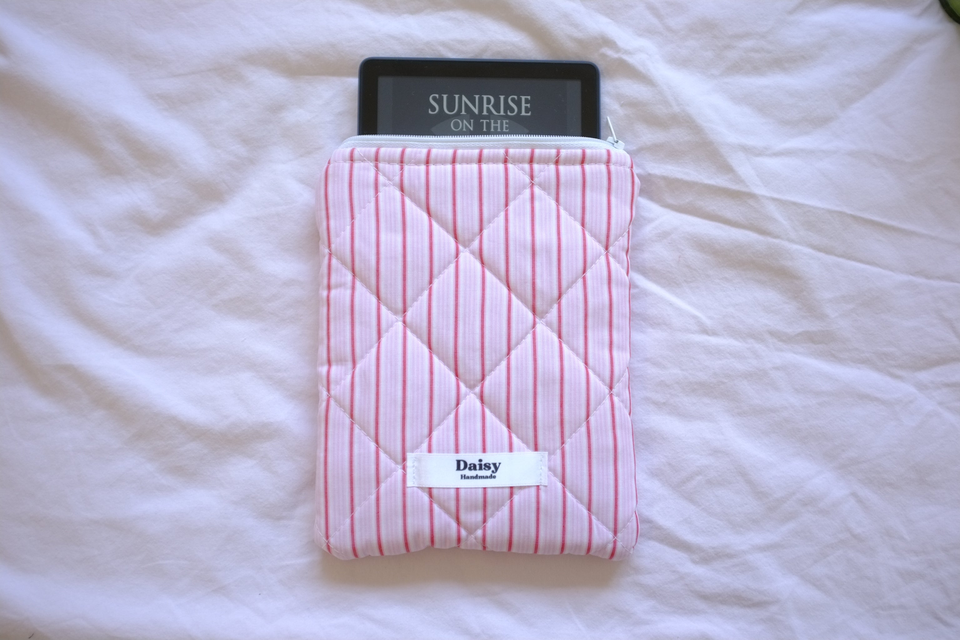 Quilted Kindle sleeve pink and red striple