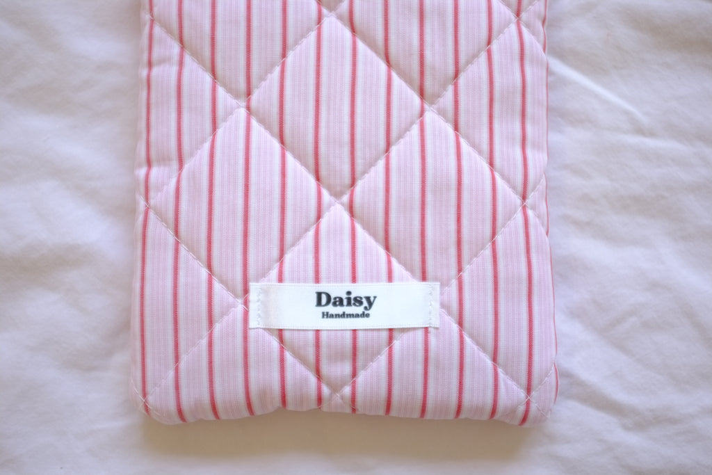 Quilted Kindle sleeve pink and red striple