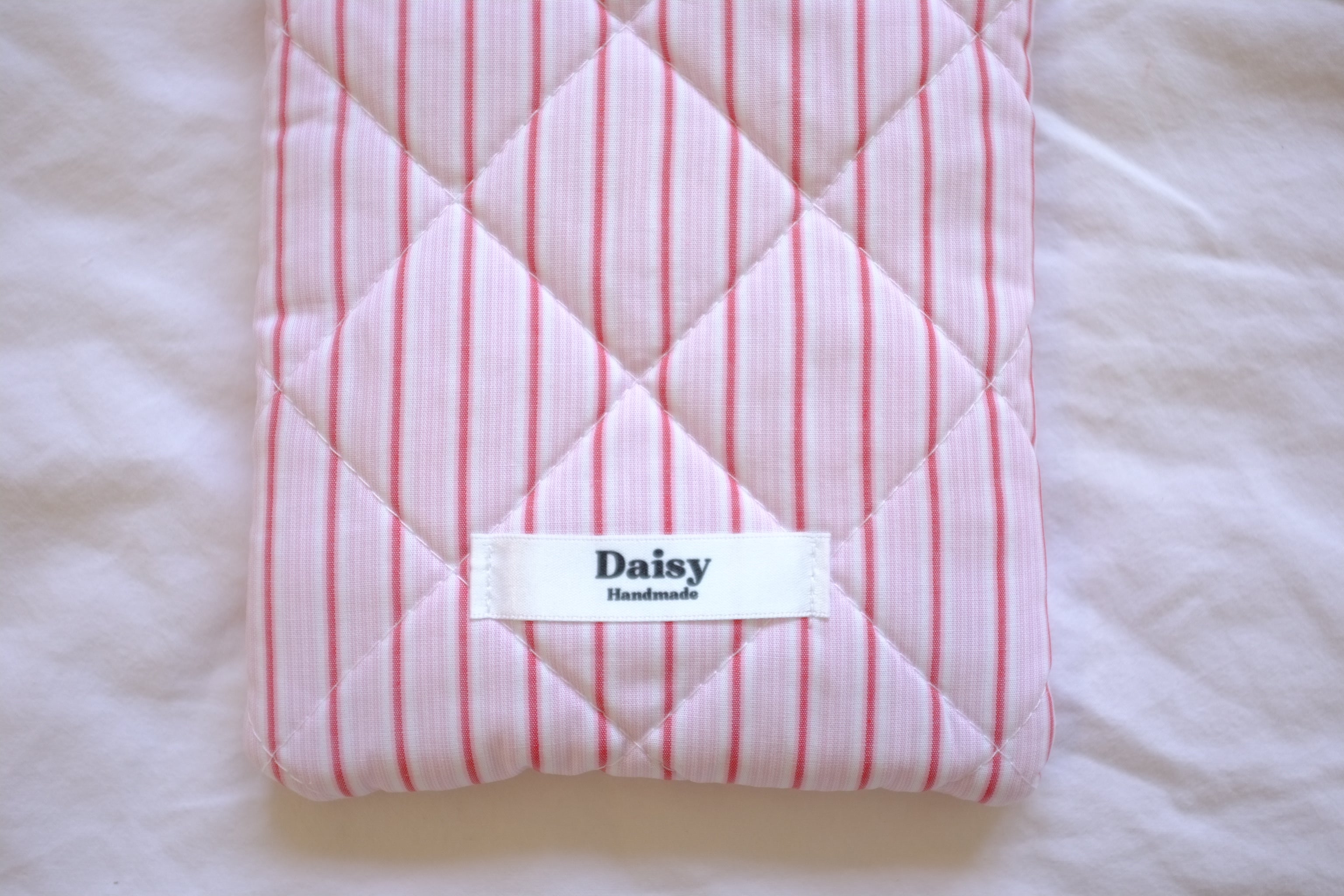 Quilted Kindle sleeve pink and red striple