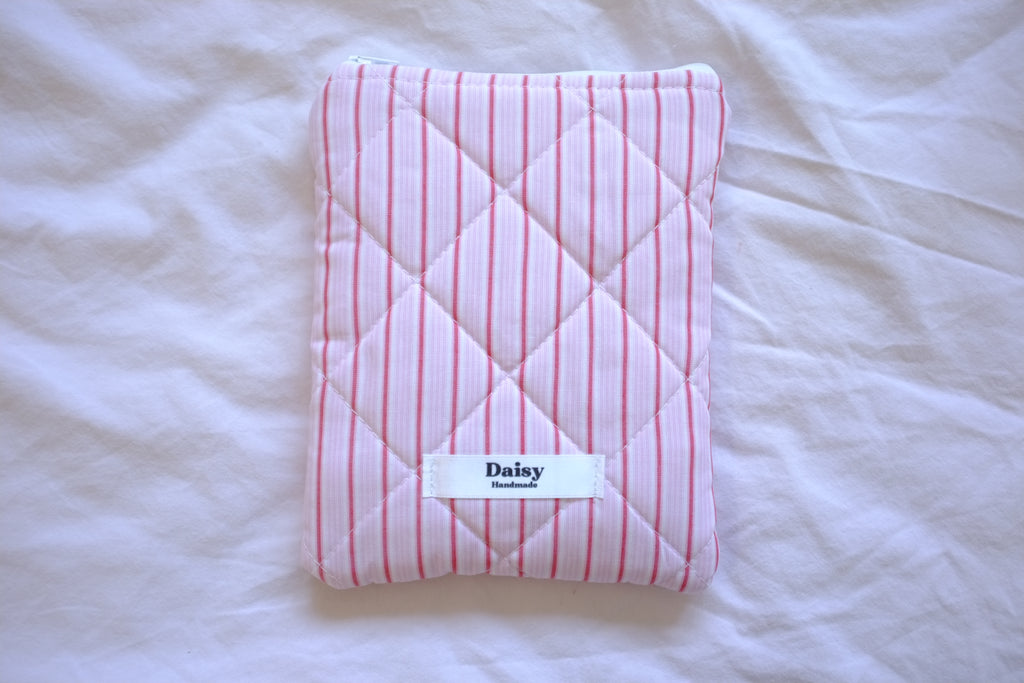 Quilted Kindle sleeve pink and red striple