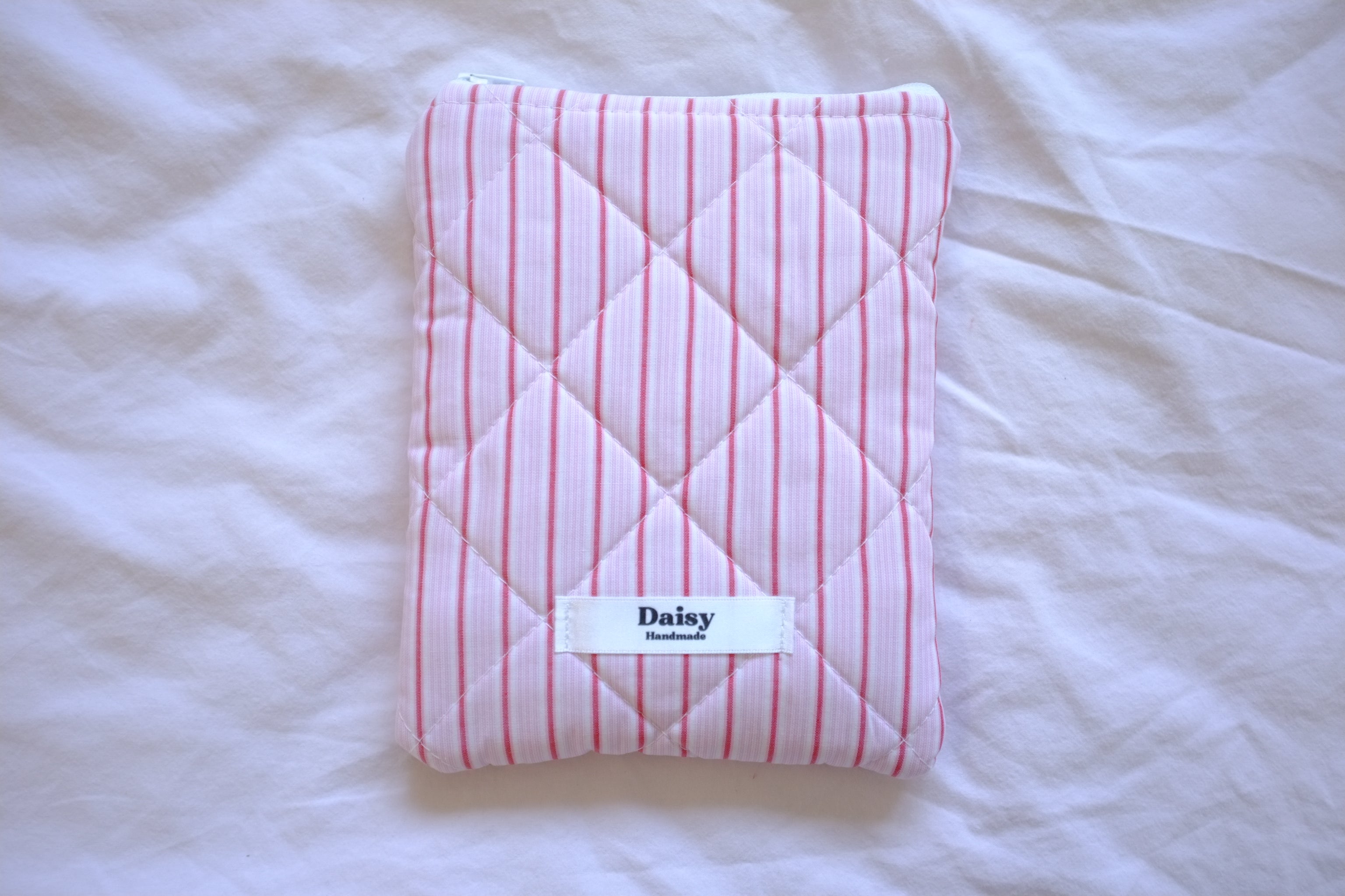 Quilted Kindle sleeve pink and red striple