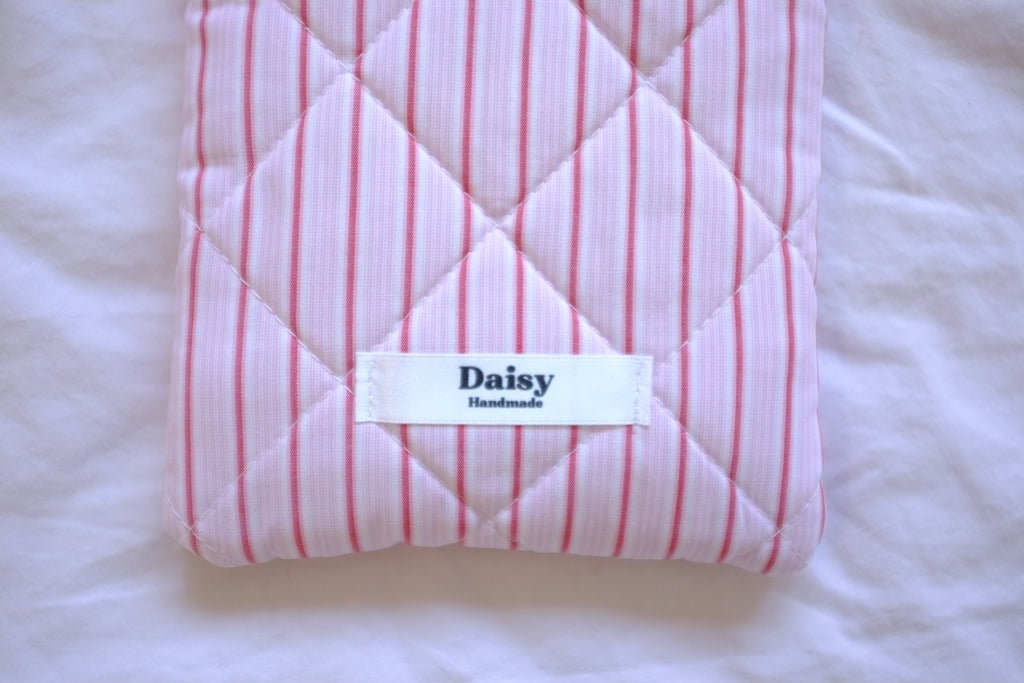 Quilted Kindle sleeve pink and red striple