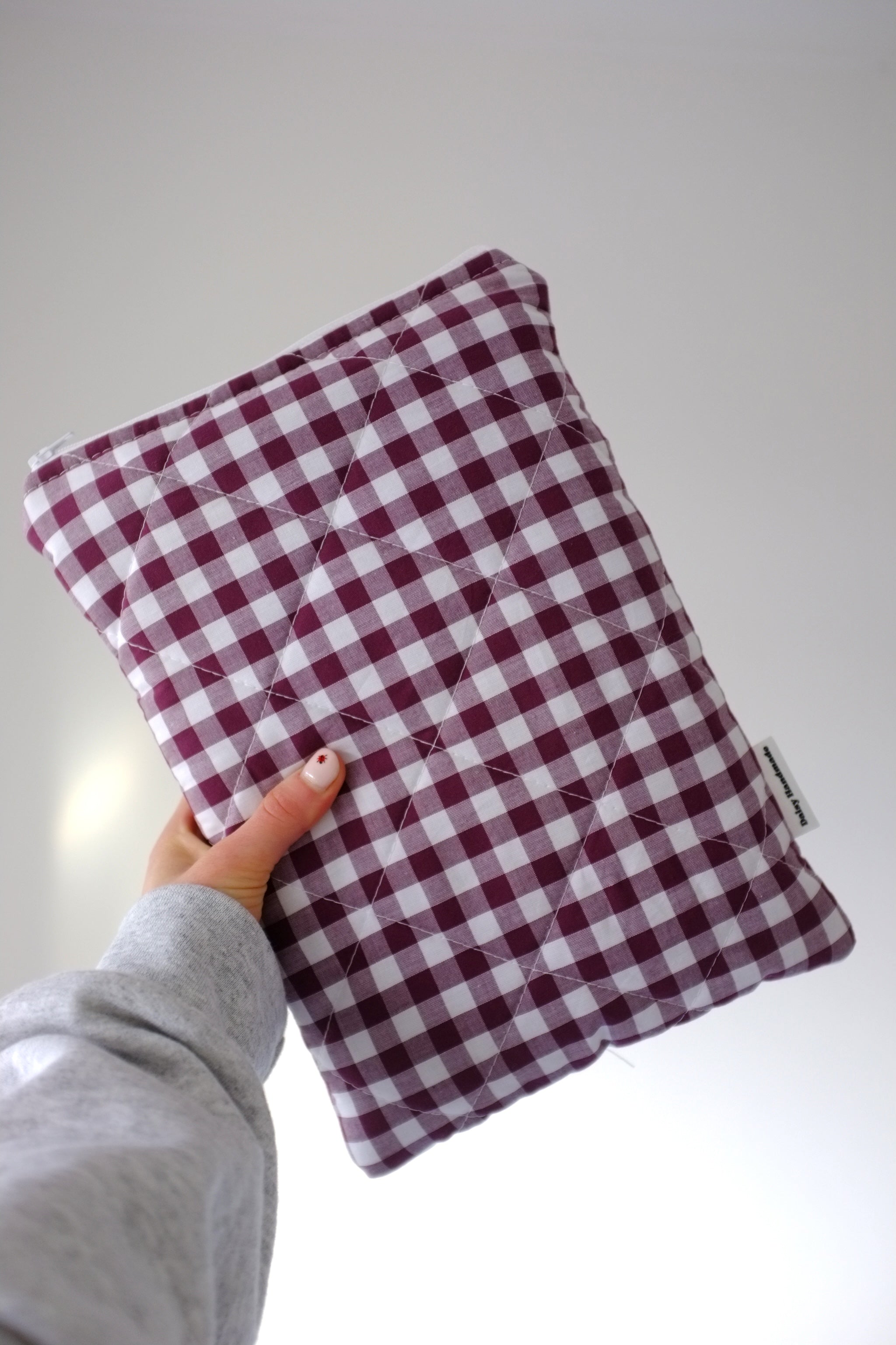 Quilted Plum gingham book sleeve