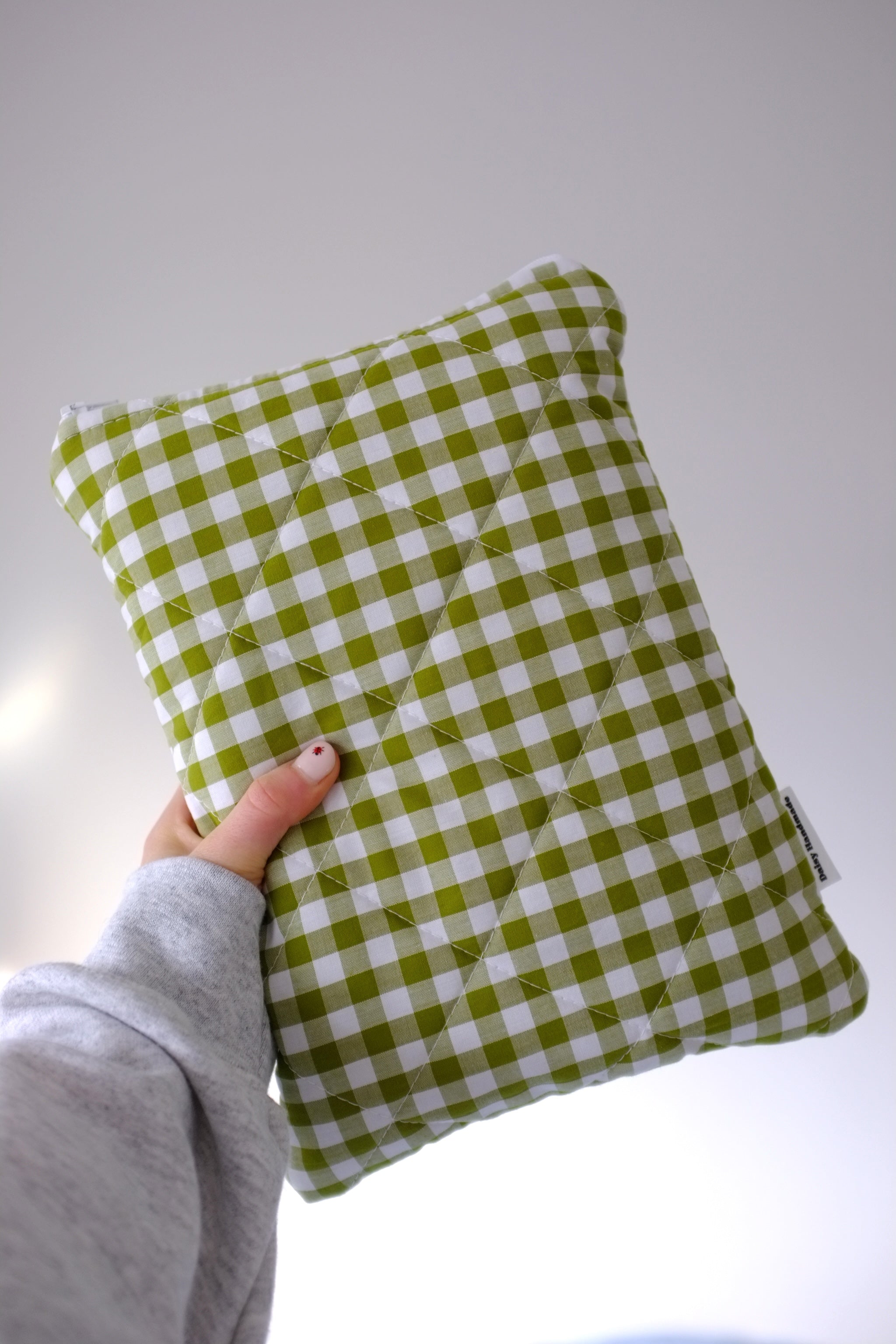 Quilted Green gingham book sleeve