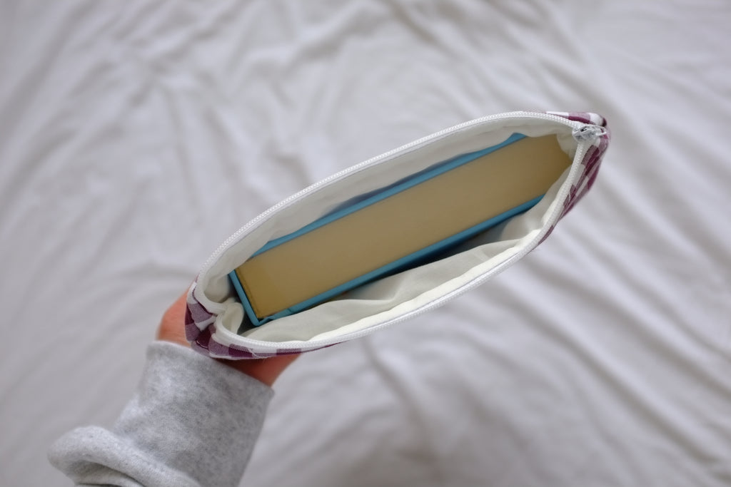 Quilted Plum gingham book sleeve