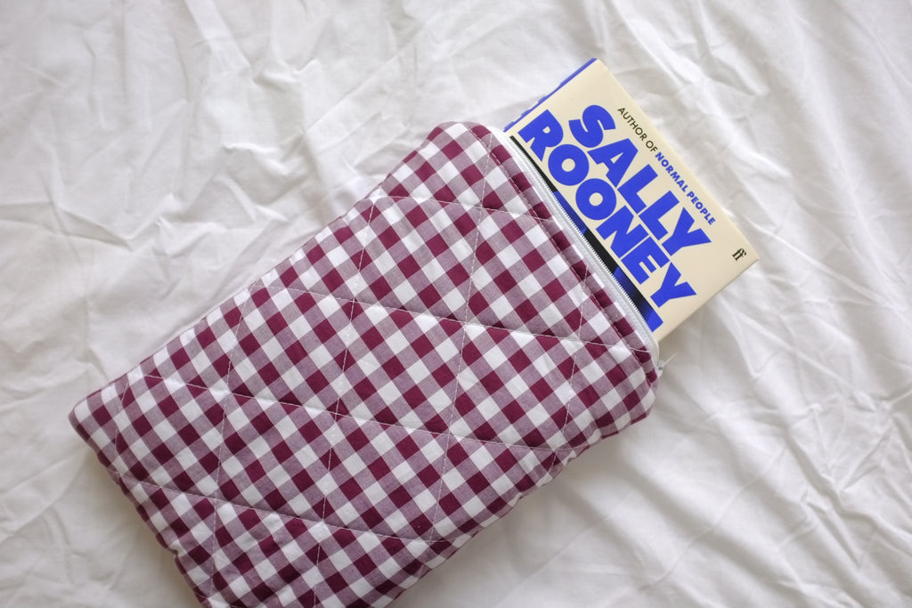 Quilted Plum gingham book sleeve