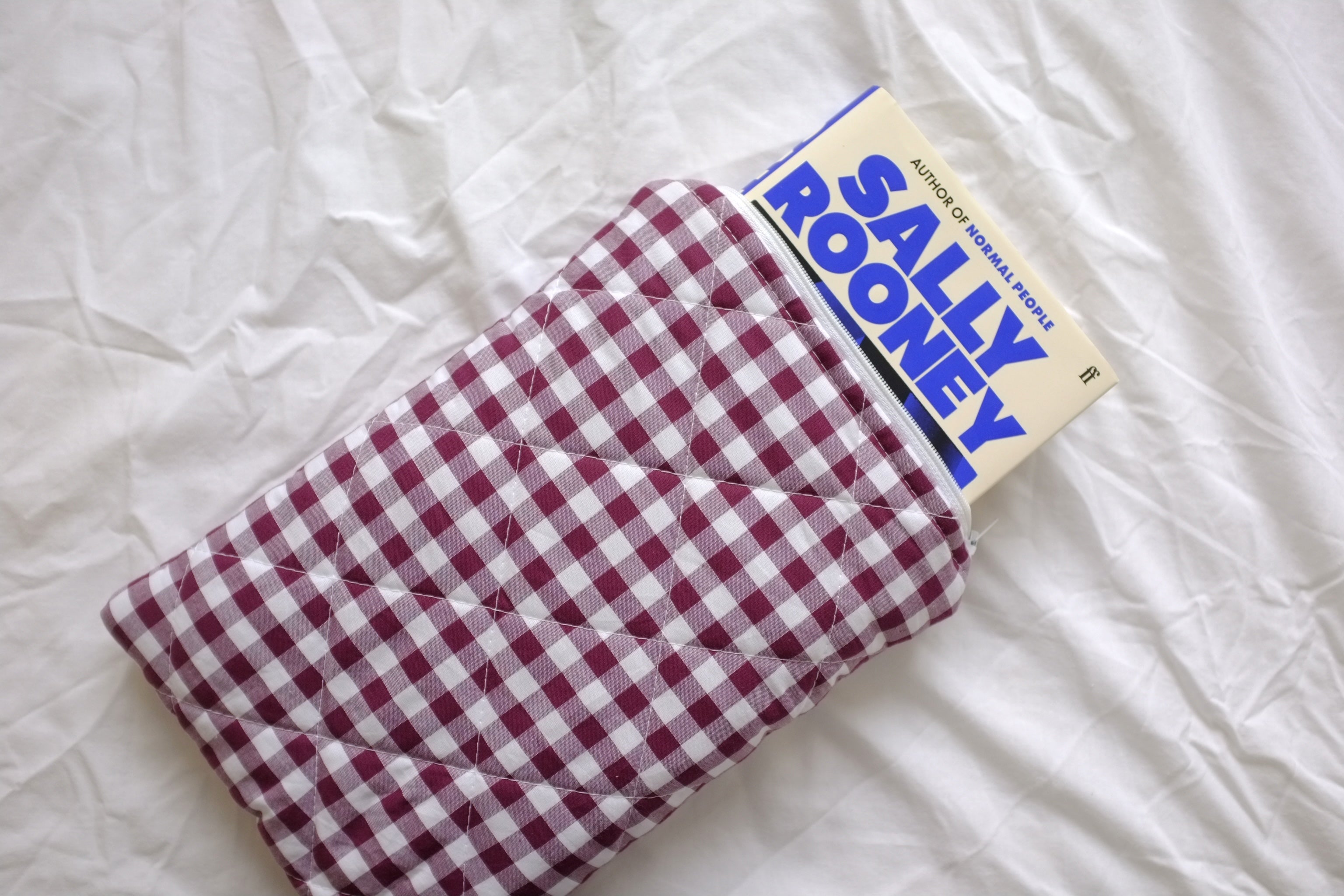 Quilted Plum gingham book sleeve