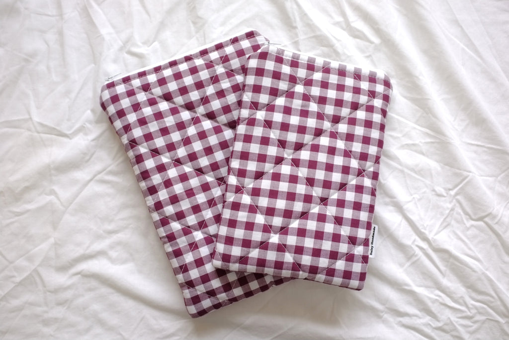 Quilted Plum gingham book sleeve