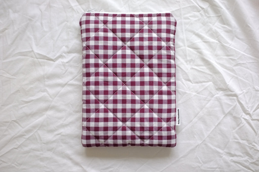 Quilted Plum gingham book sleeve