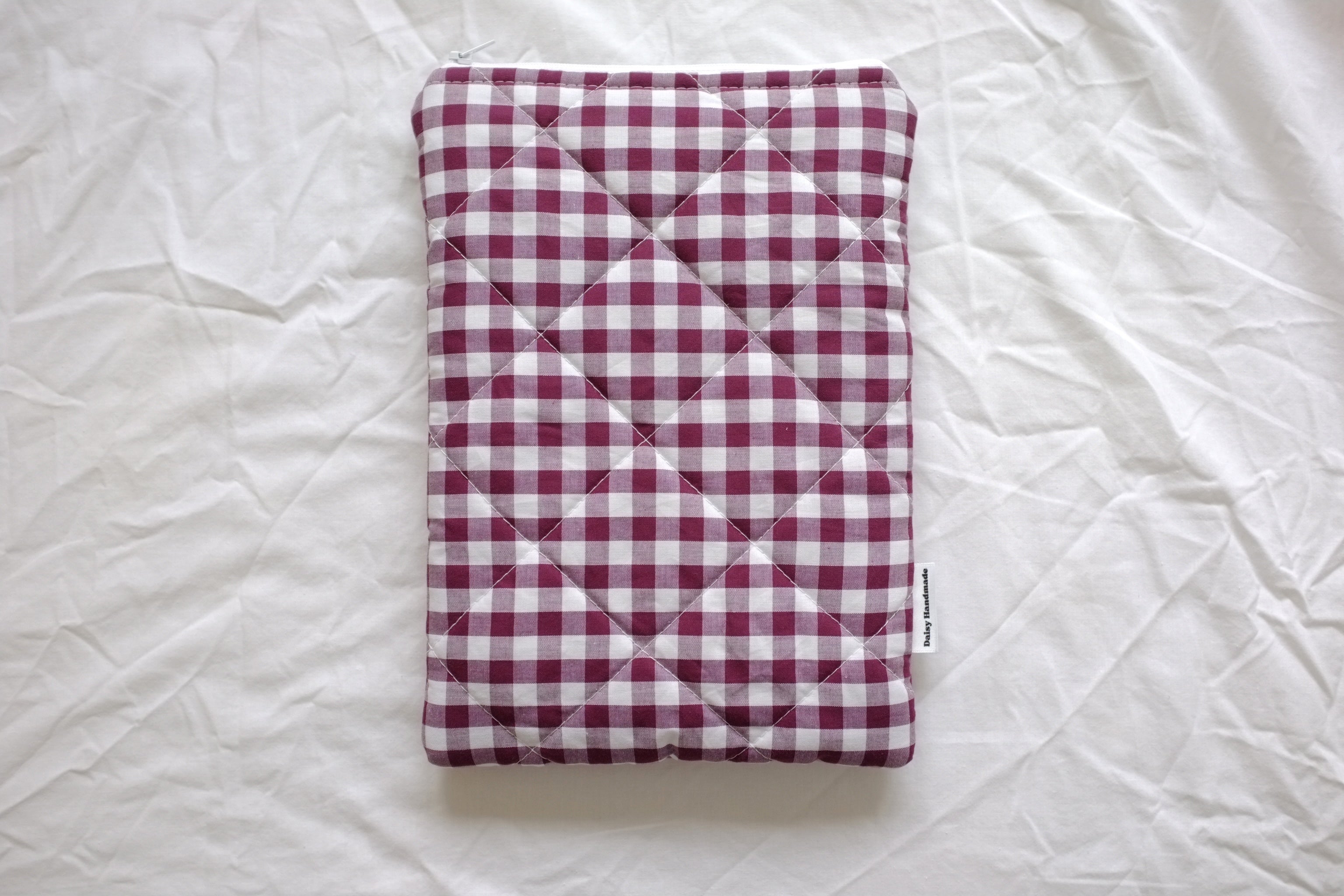 Quilted Plum gingham book sleeve
