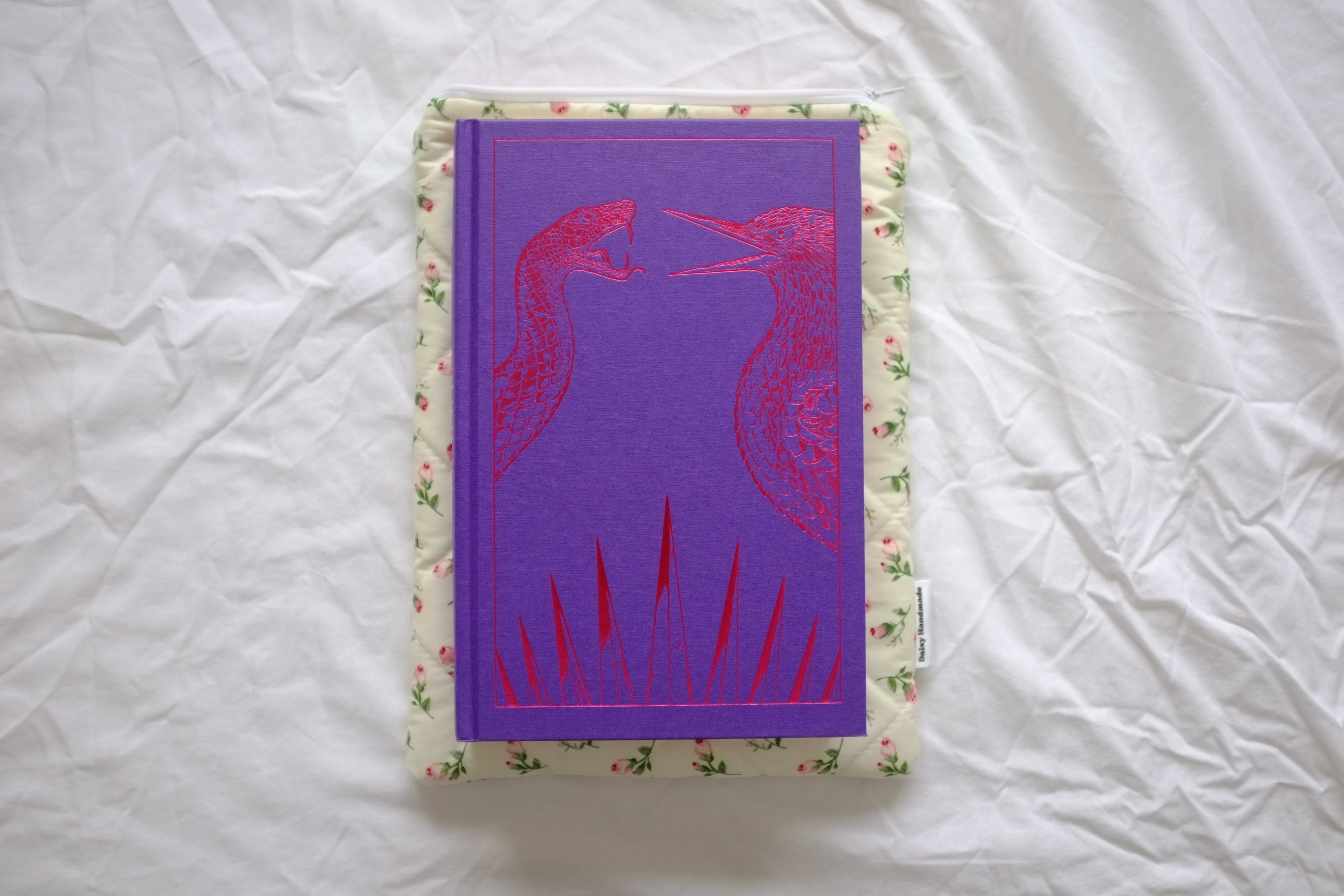 Quilted Ivory rose buds book sleeve