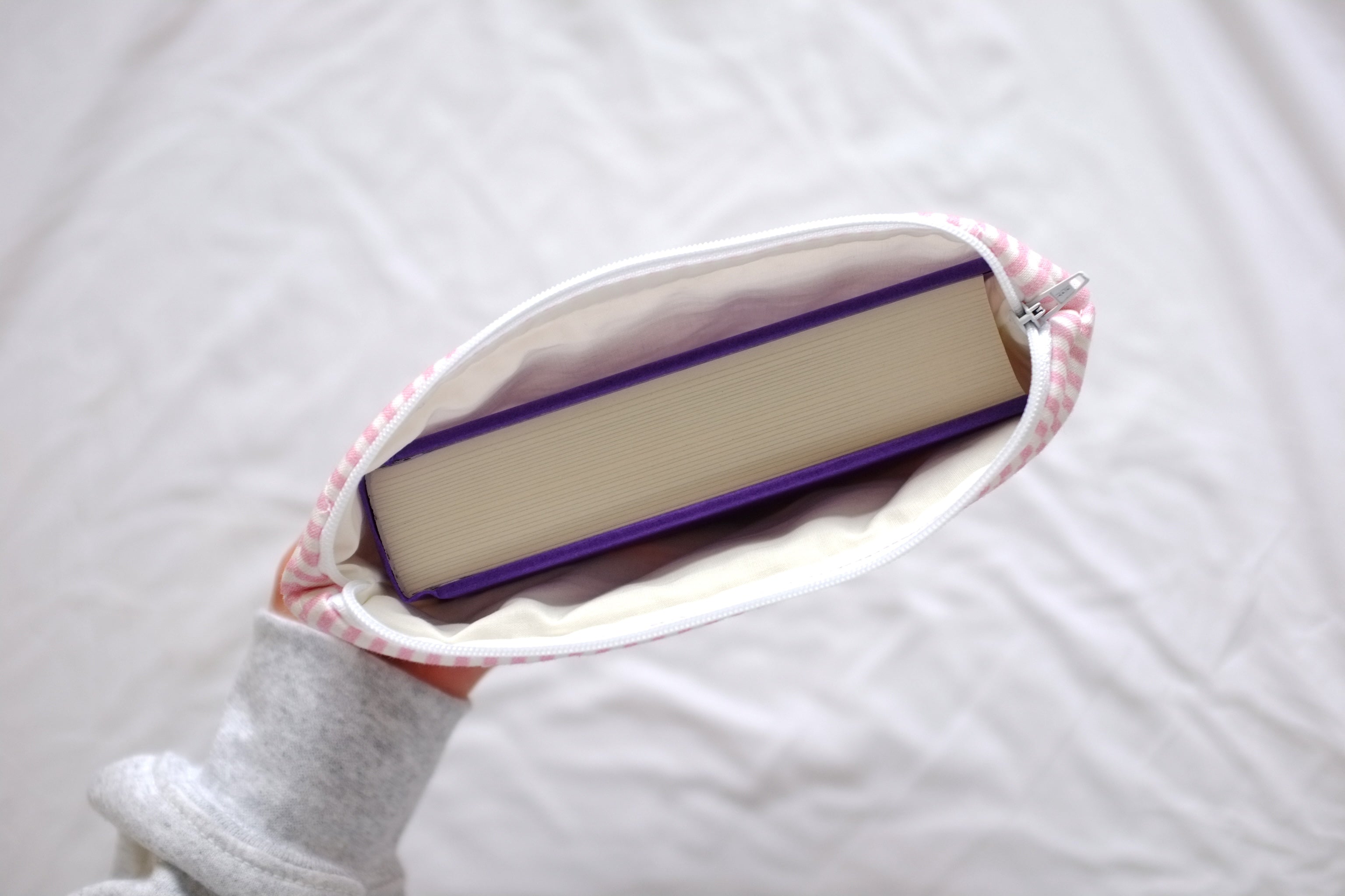 Quilted Pink stripe book sleeve