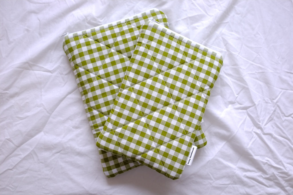 Quilted Green gingham book sleeve