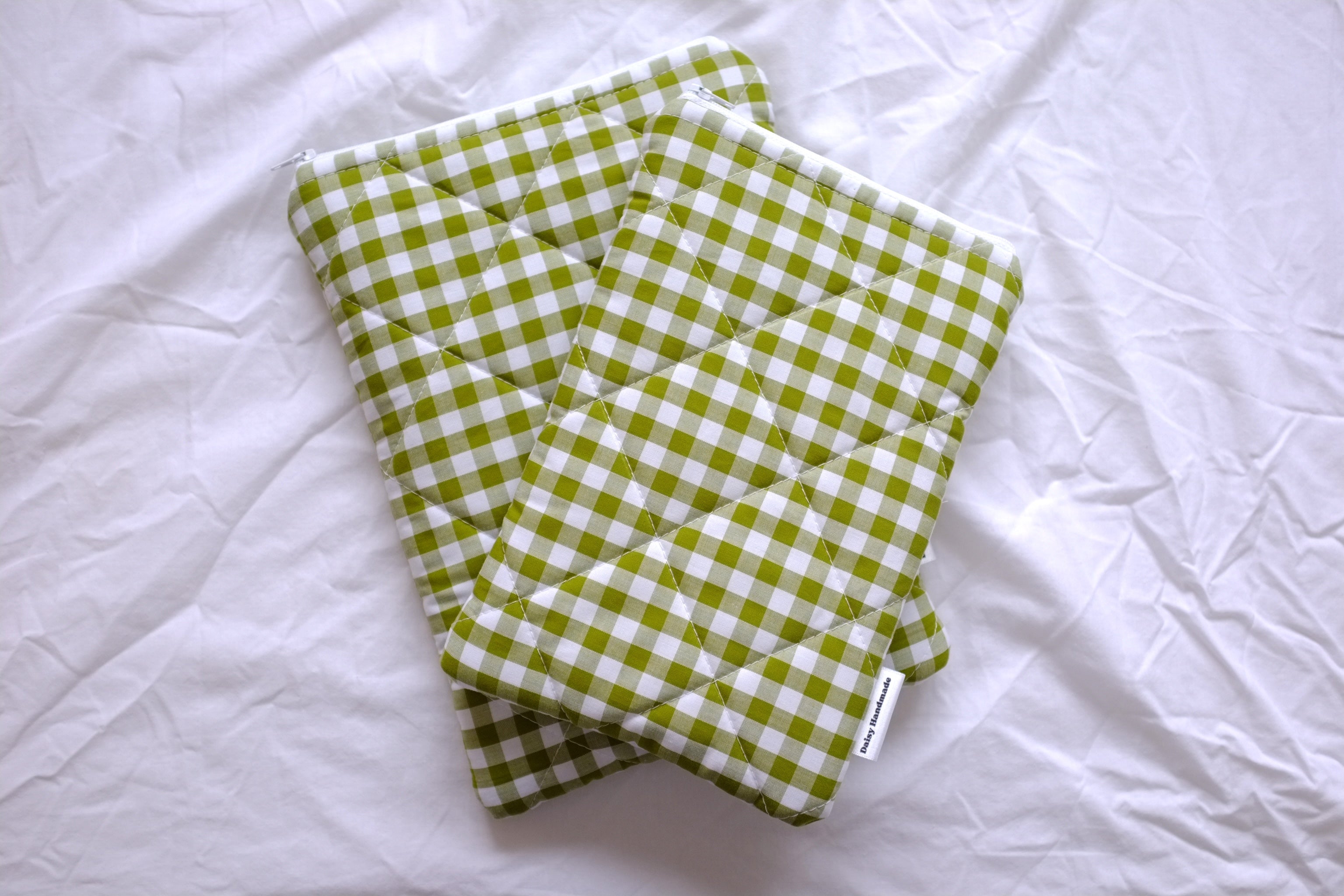 Quilted Green gingham book sleeve