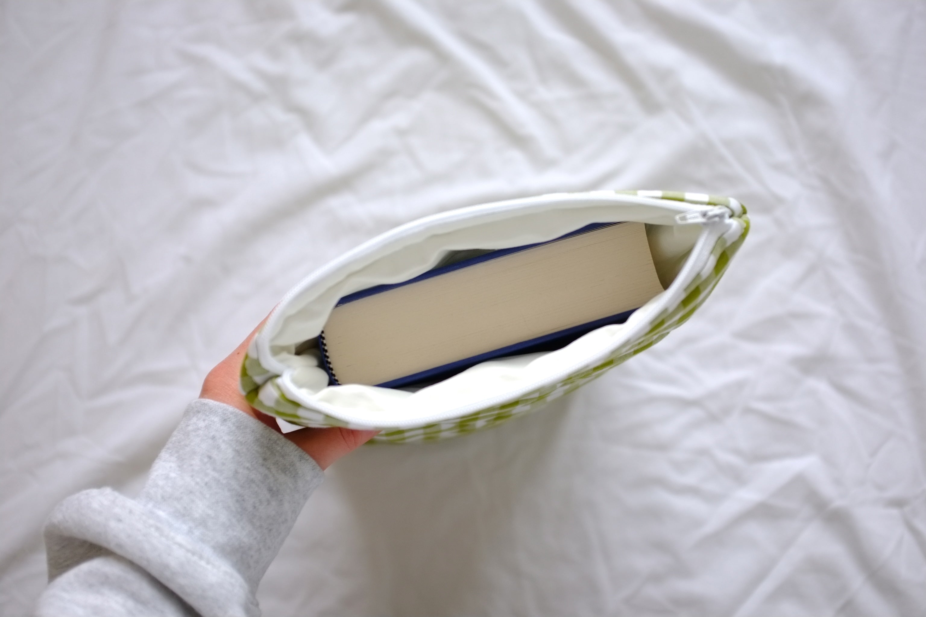 Quilted Green gingham book sleeve