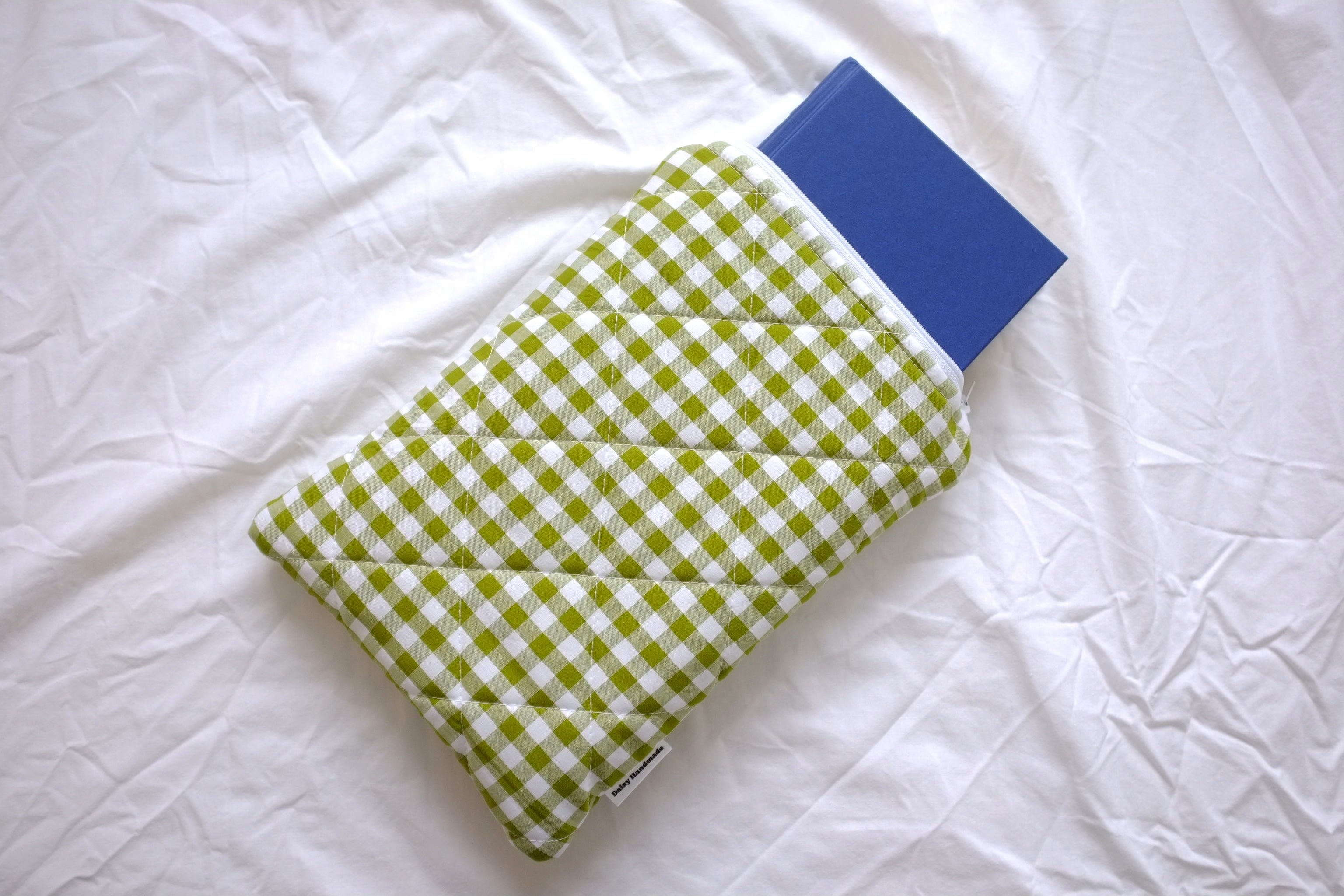 Quilted Green gingham book sleeve