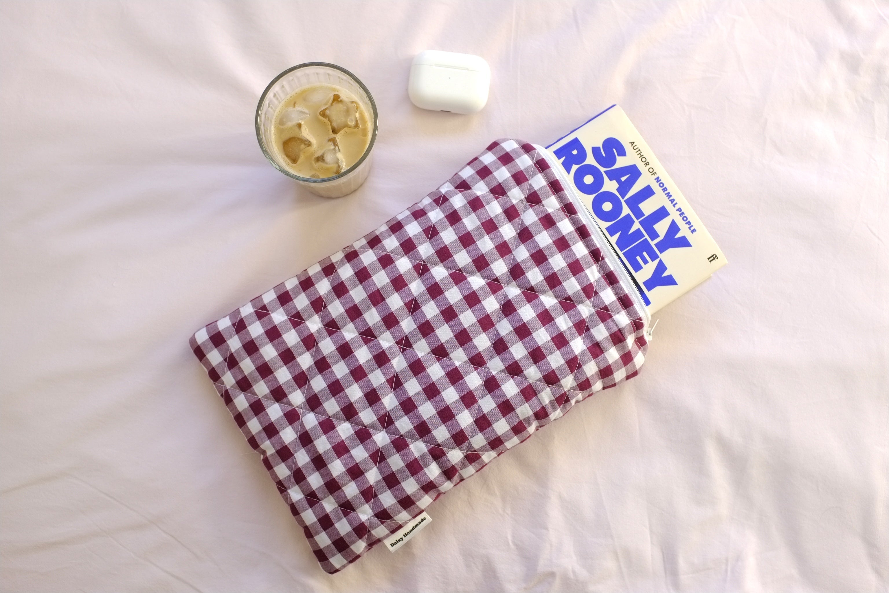 Quilted Plum gingham book sleeve