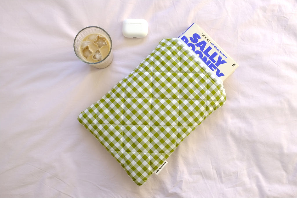 Quilted Green gingham book sleeve