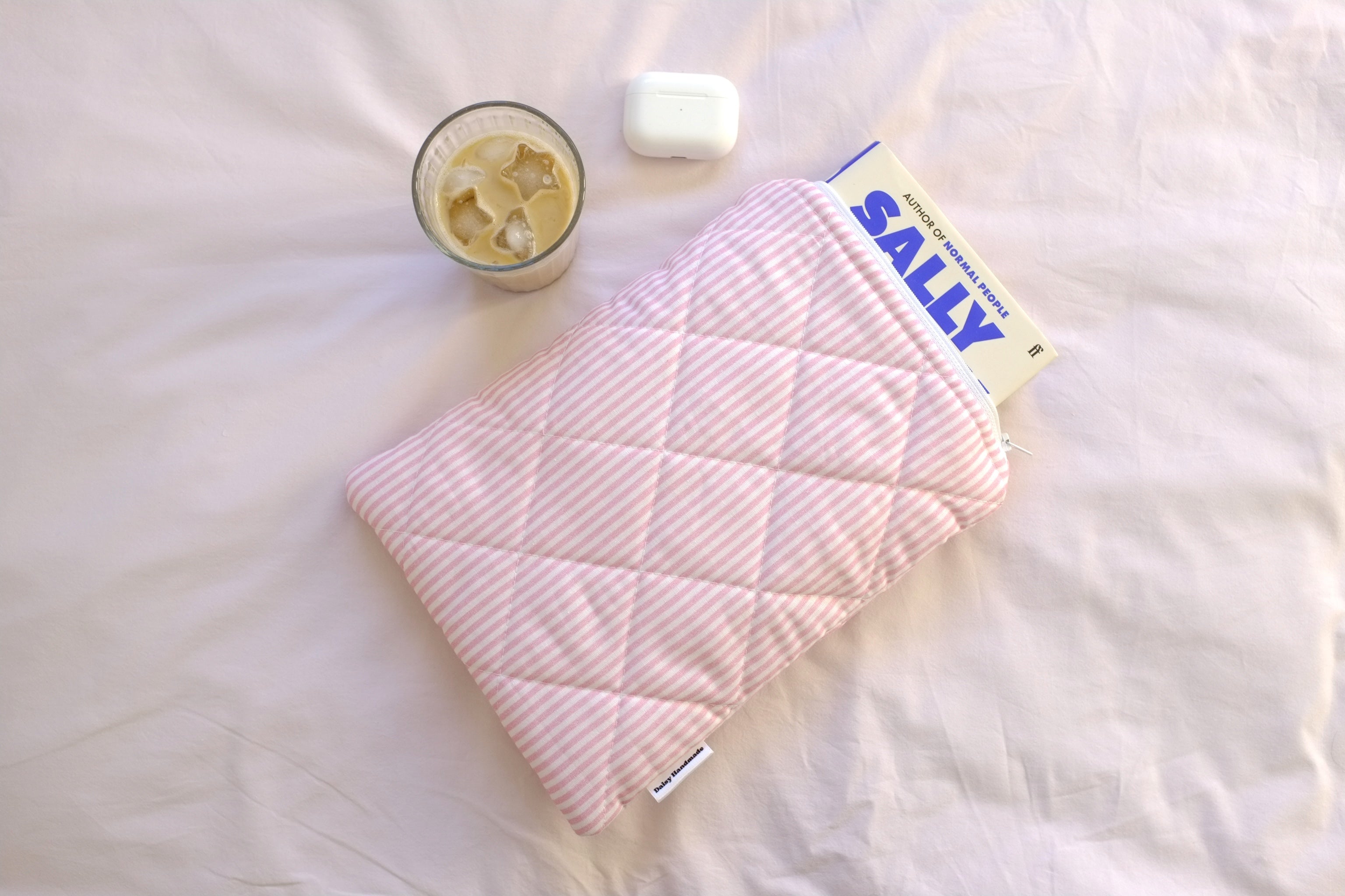 Quilted Pink stripe book sleeve