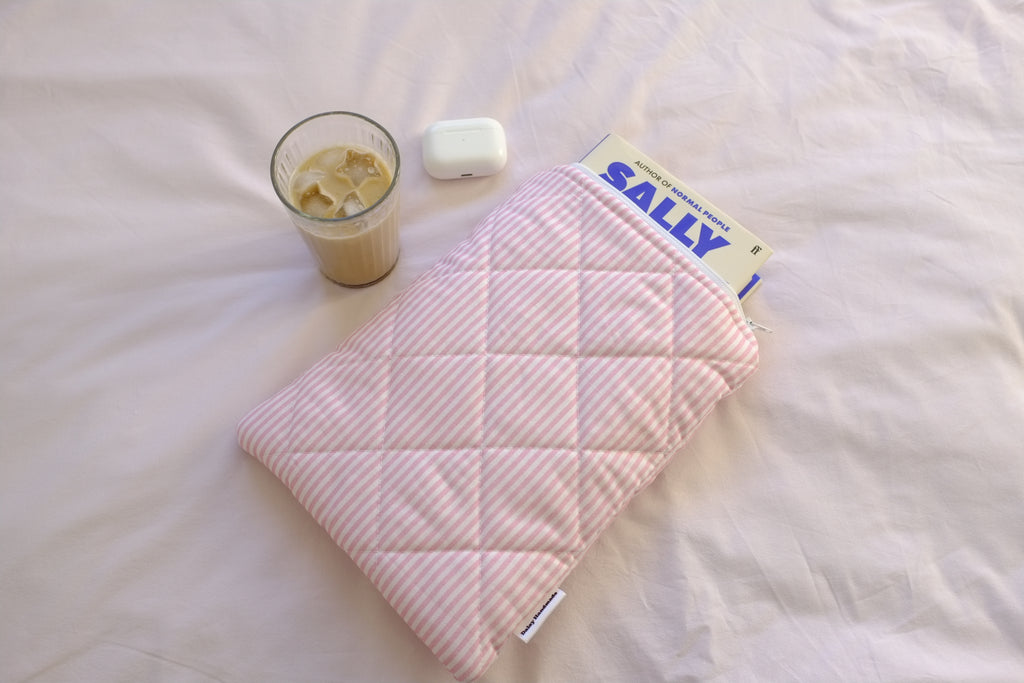 Quilted Pink stripe book sleeve
