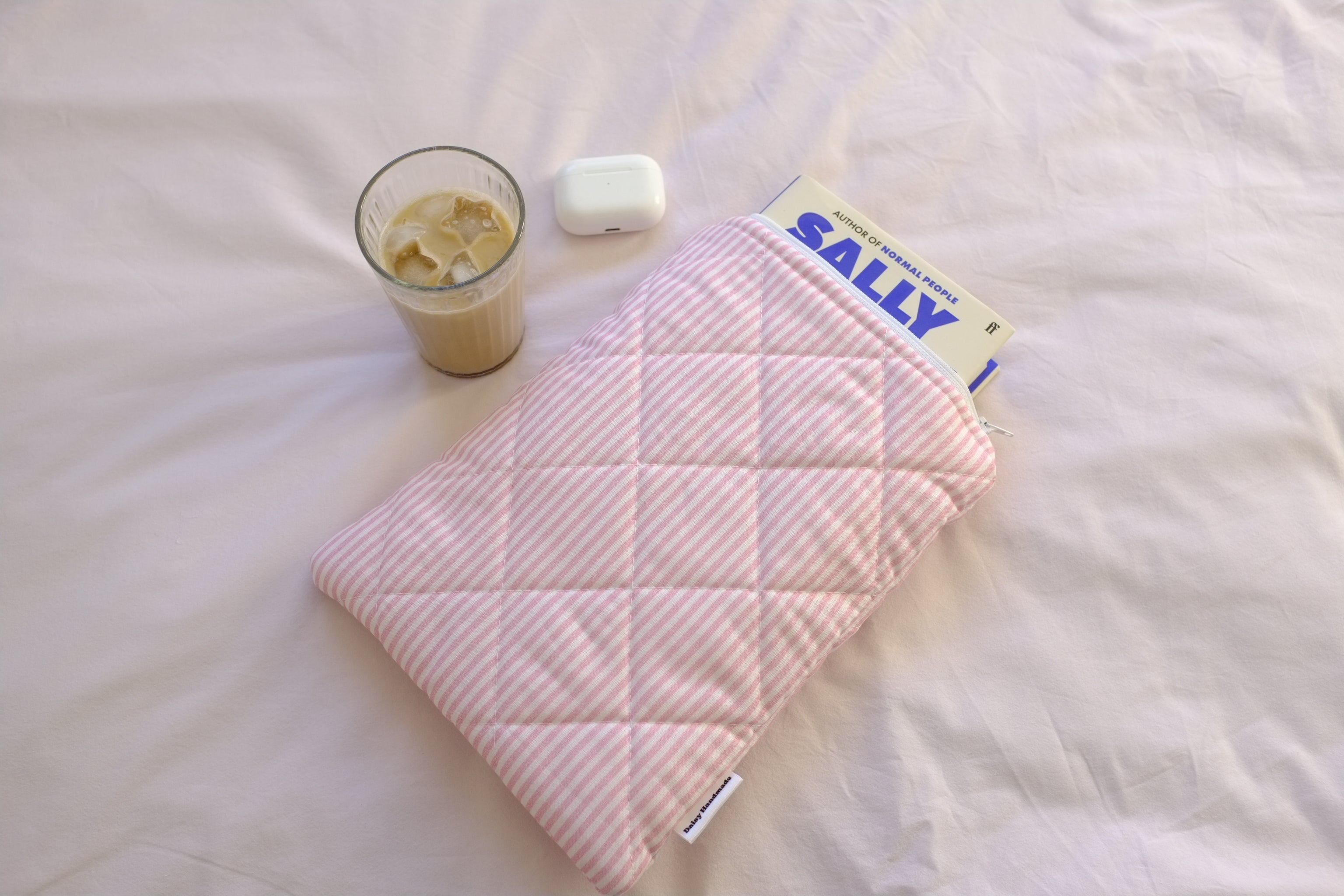 Quilted Pink stripe book sleeve