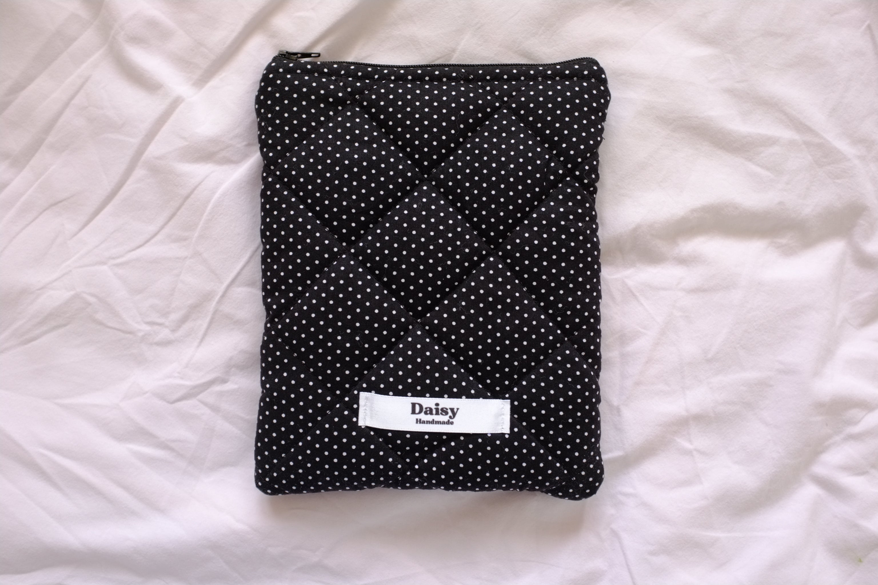 Quilted Kindle sleeve mini black polka dot
