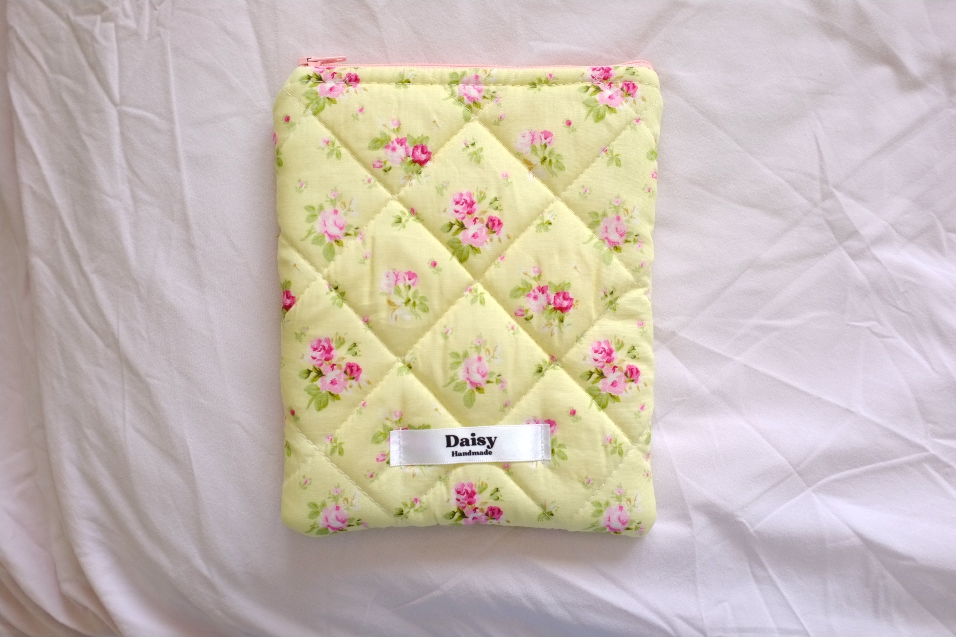 Quilted Kindle sleeve yellow pink rose