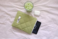 Quilted Kindle sleeve olive green mini gingham