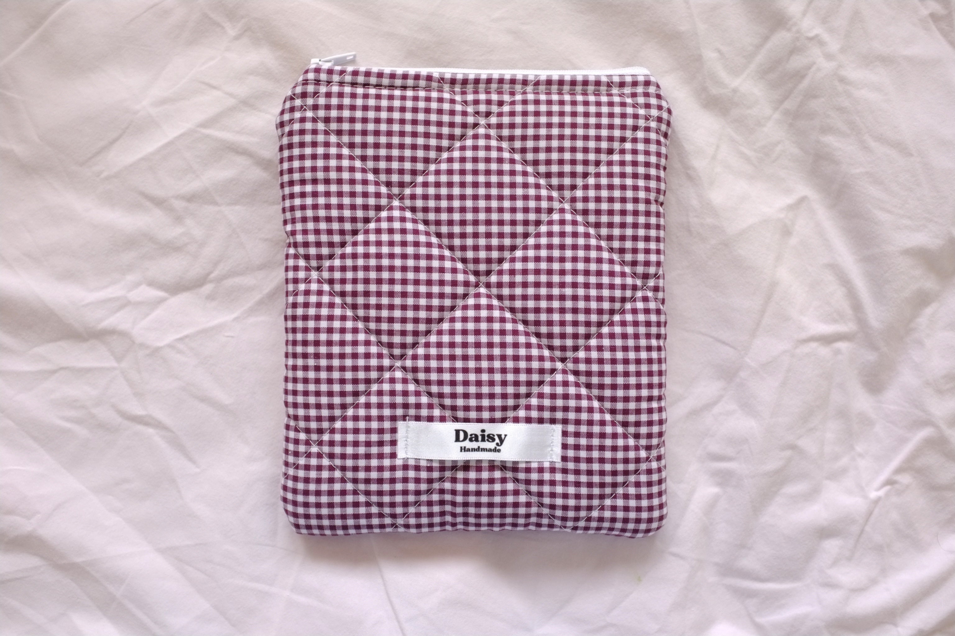 Quilted Kindle sleeve plum mini gingham