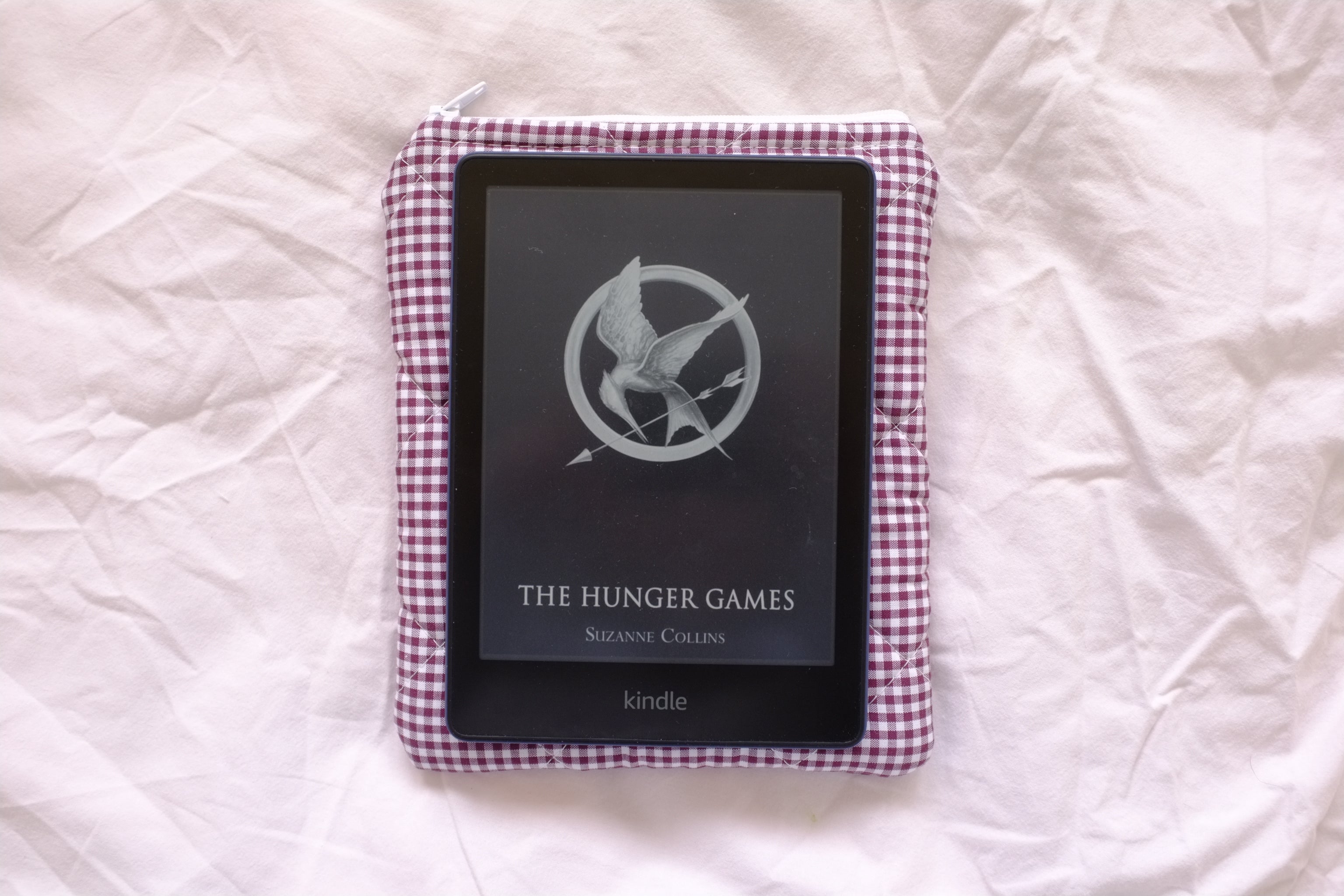 Quilted Kindle sleeve plum mini gingham