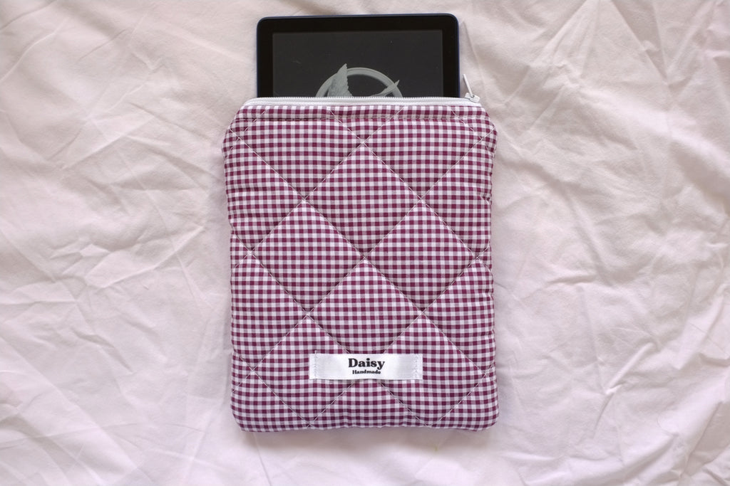 Quilted Kindle sleeve plum mini gingham