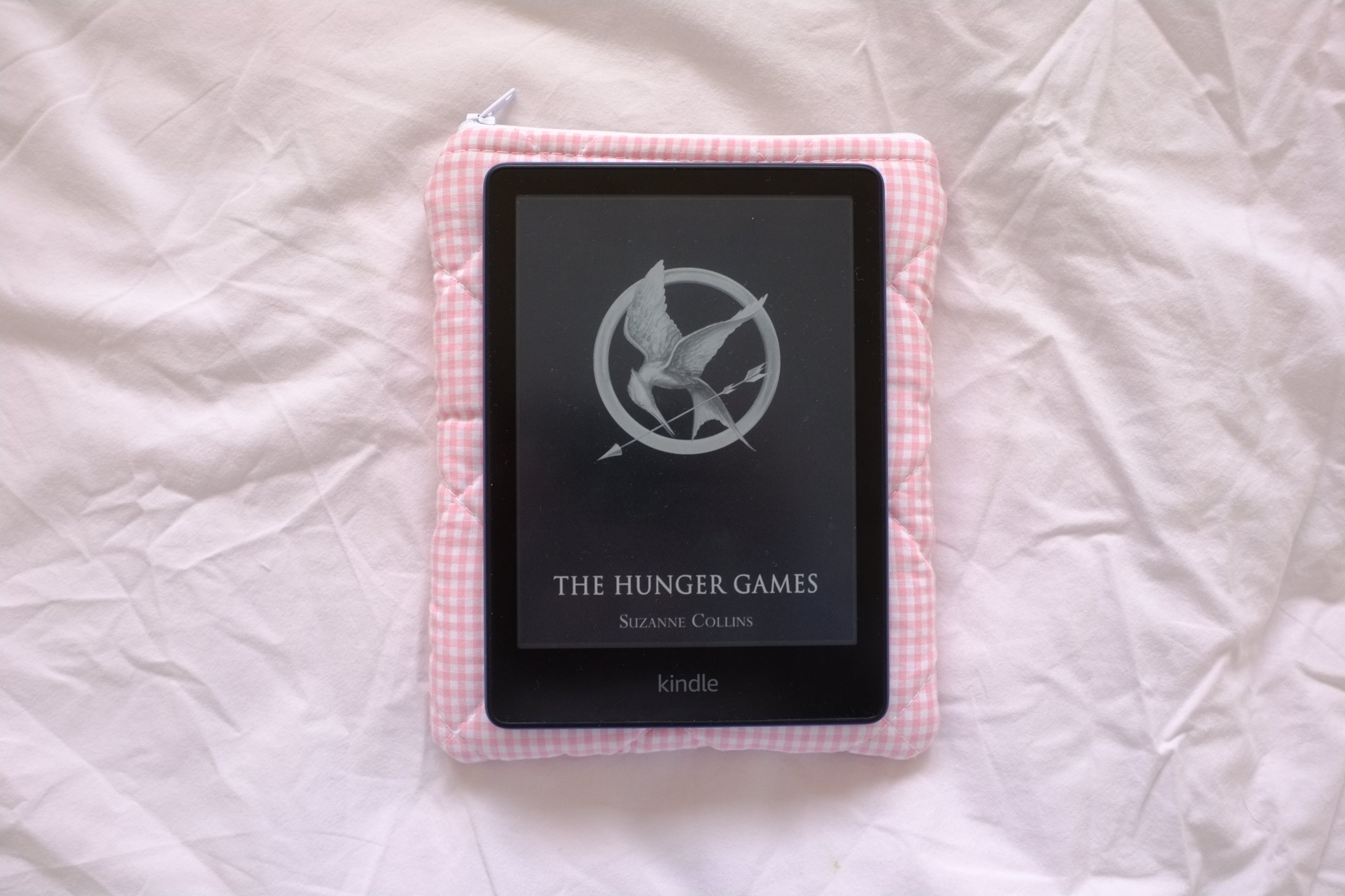 Quilted Kindle sleeve pink mini gingham