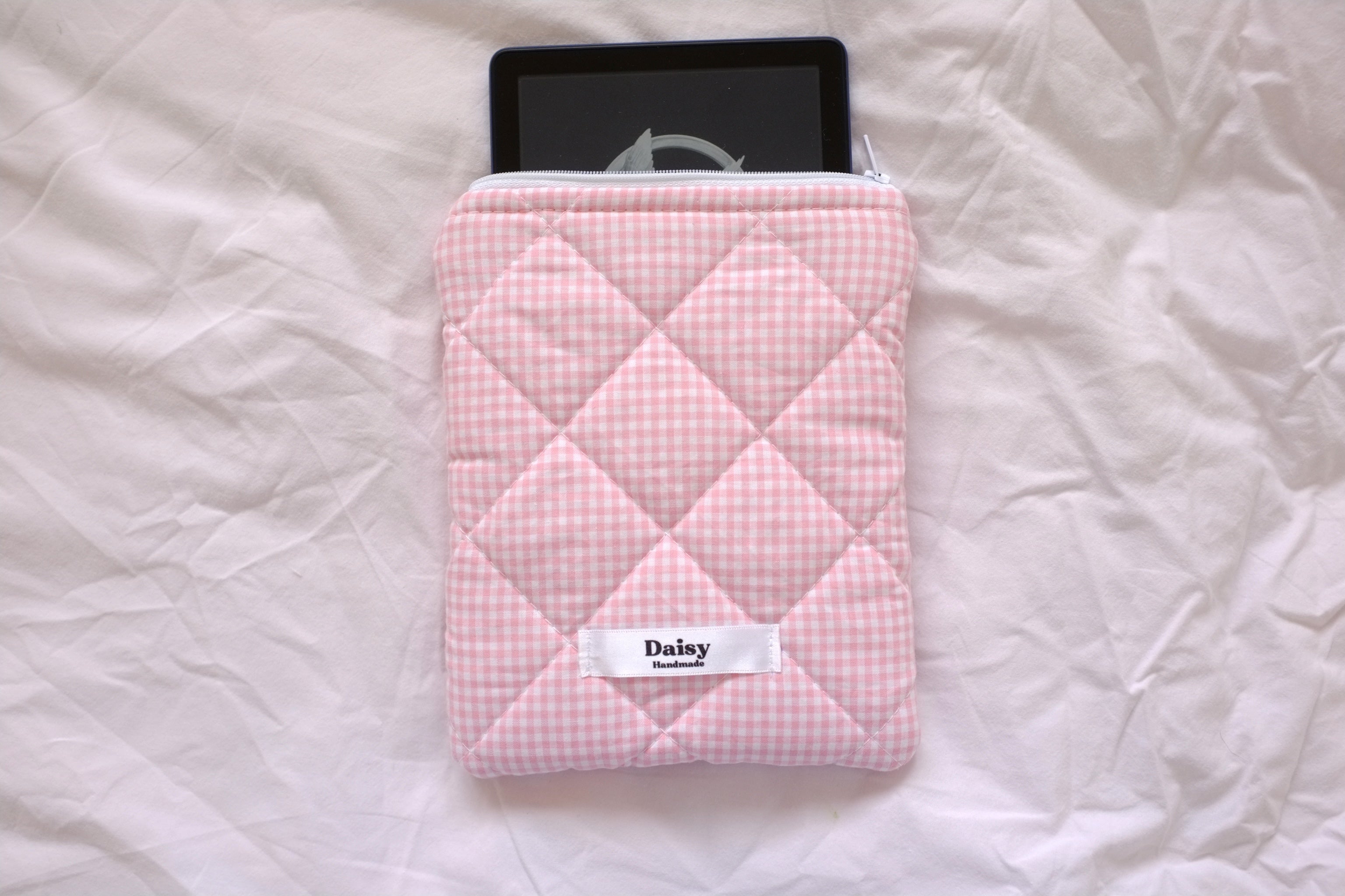 Quilted Kindle sleeve pink mini gingham