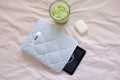 Quilted Kindle sleeve light blue mini gingham