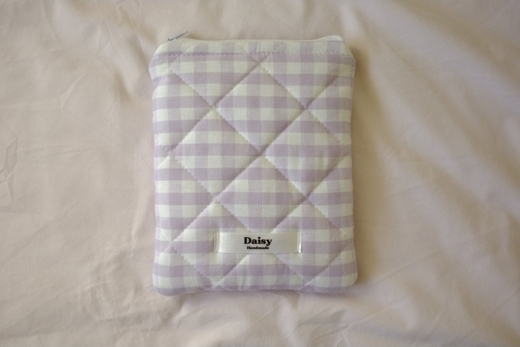 Quilted Kindle sleeve purple gingham