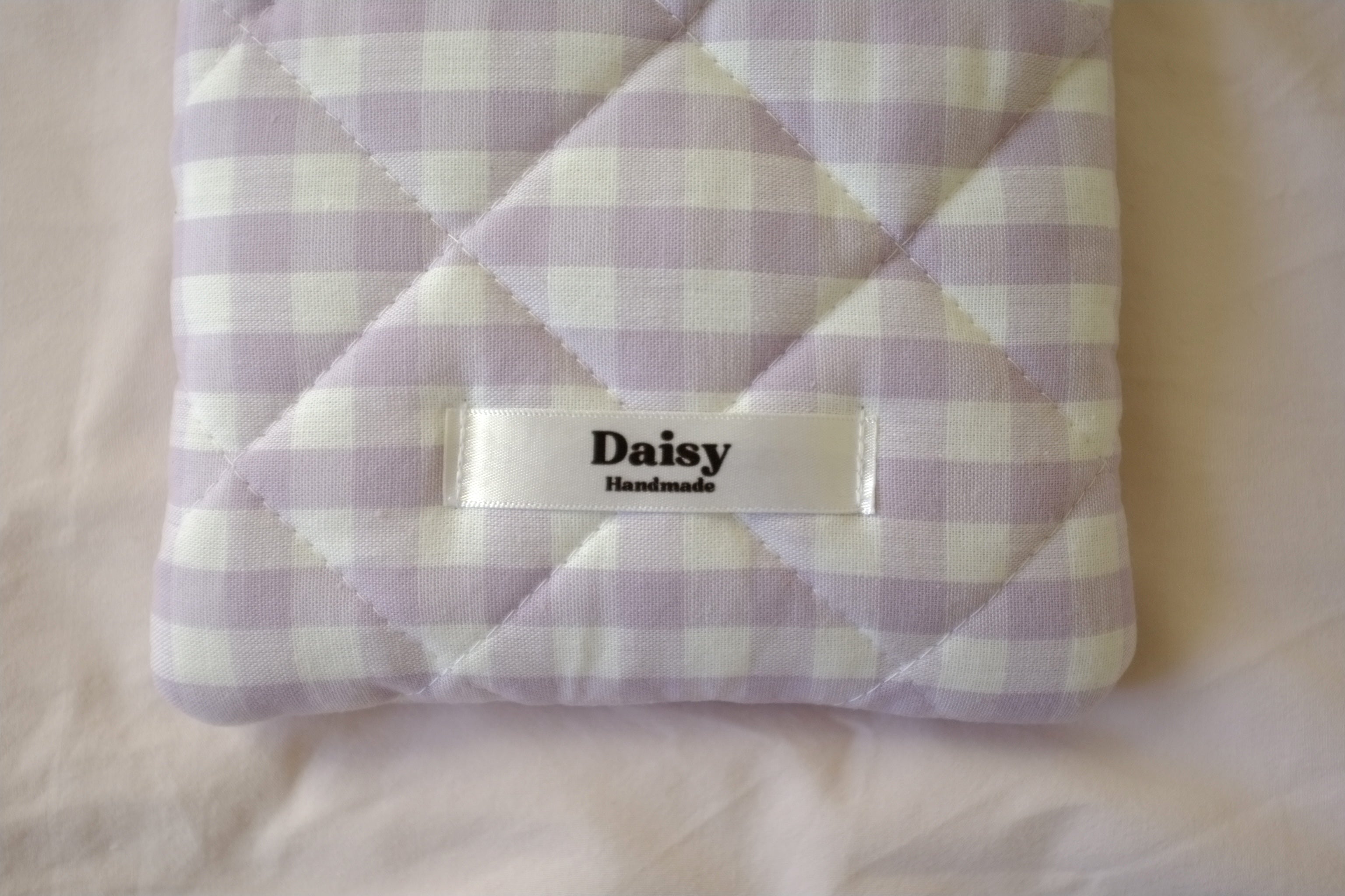 Quilted Kindle sleeve purple gingham